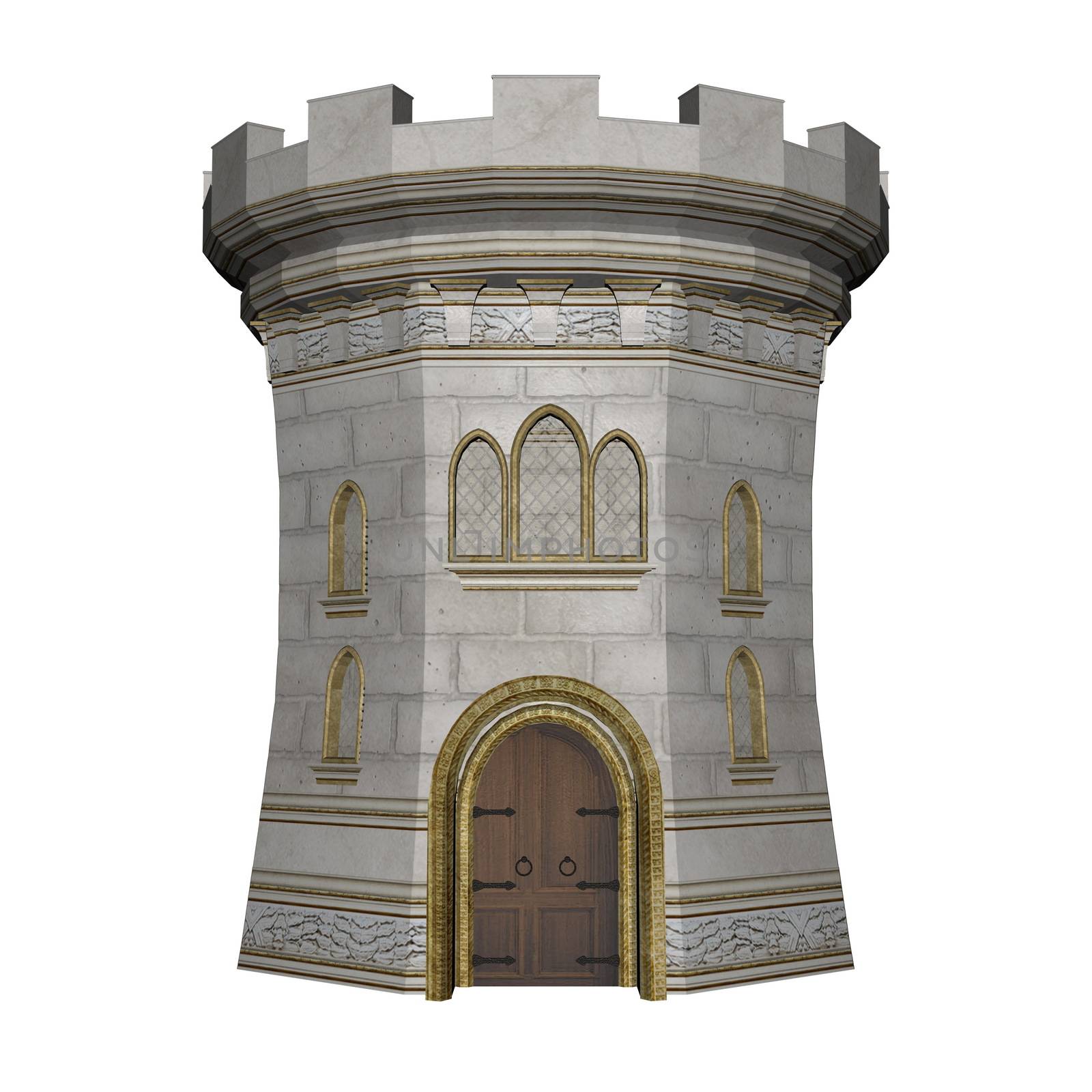 Beautiful detailed castle tower isolated in white background - 3D render