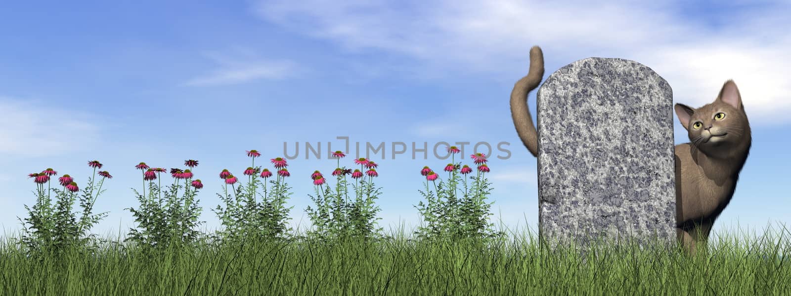 Tombstone with cat - 3D render by Elenaphotos21