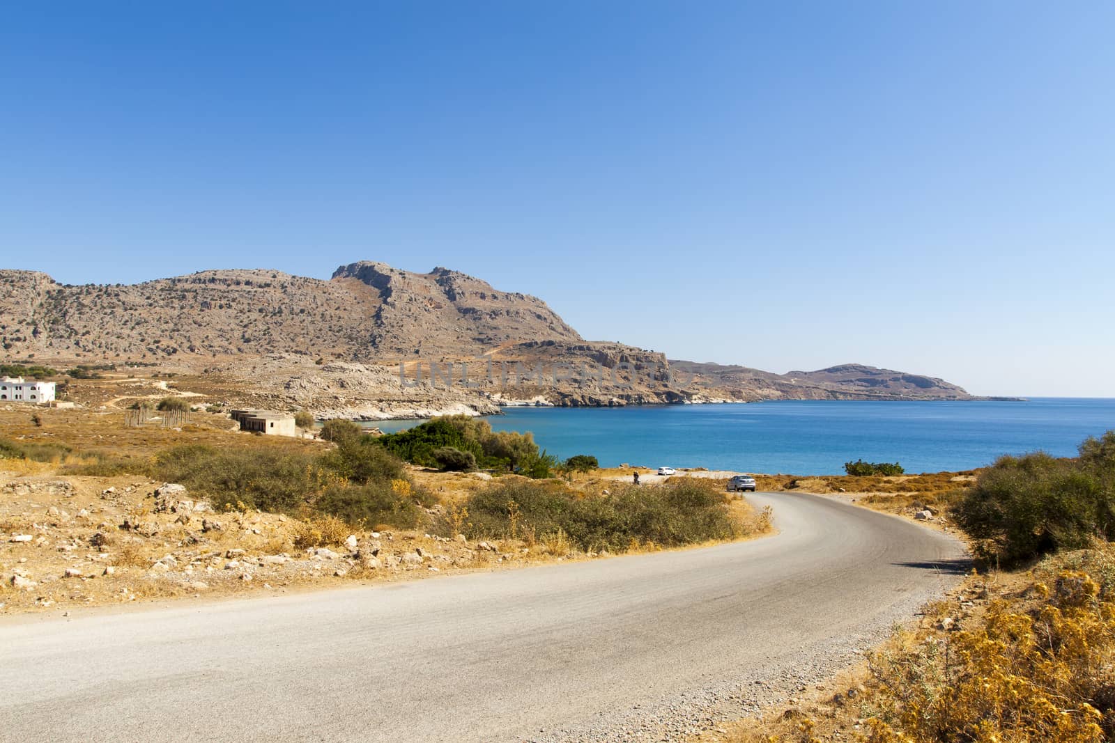 Panoramic view of the road leading to the Agathi beach