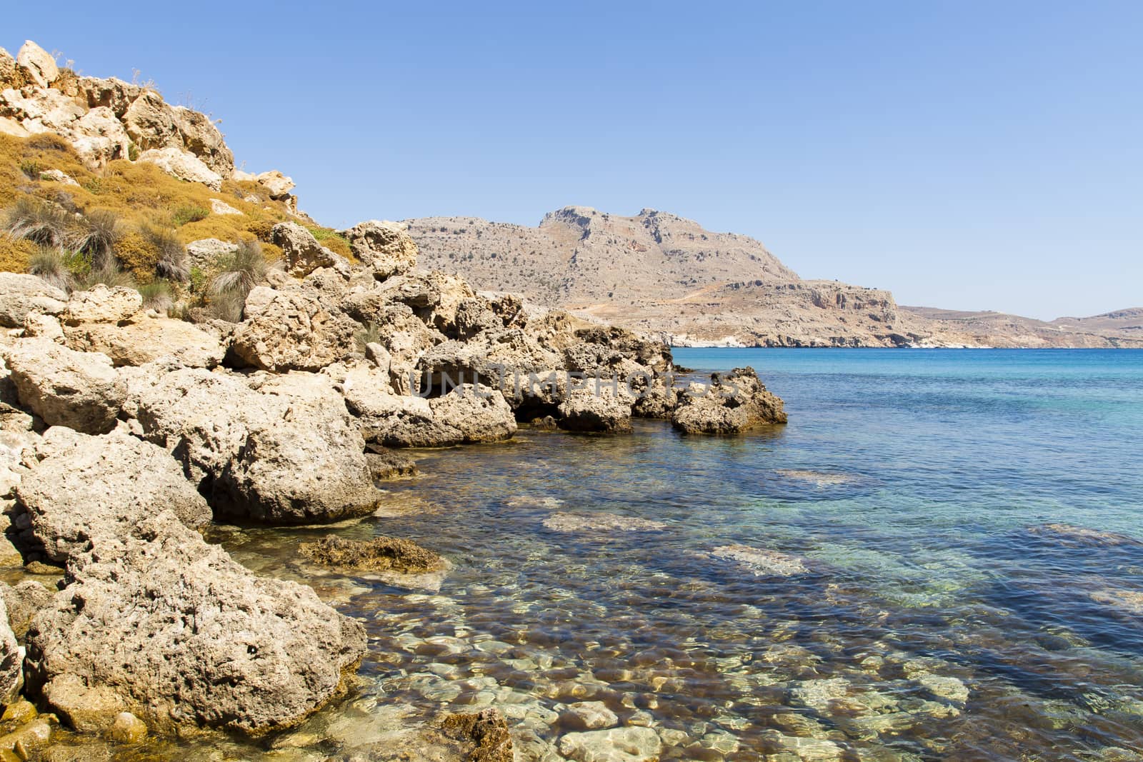 Panoramic view of the coastline of Agathi beach