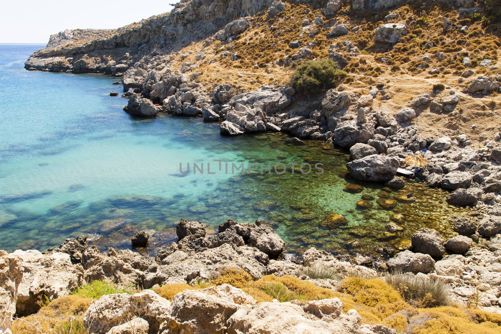 Panoramic view of the coastline of Agathi beach