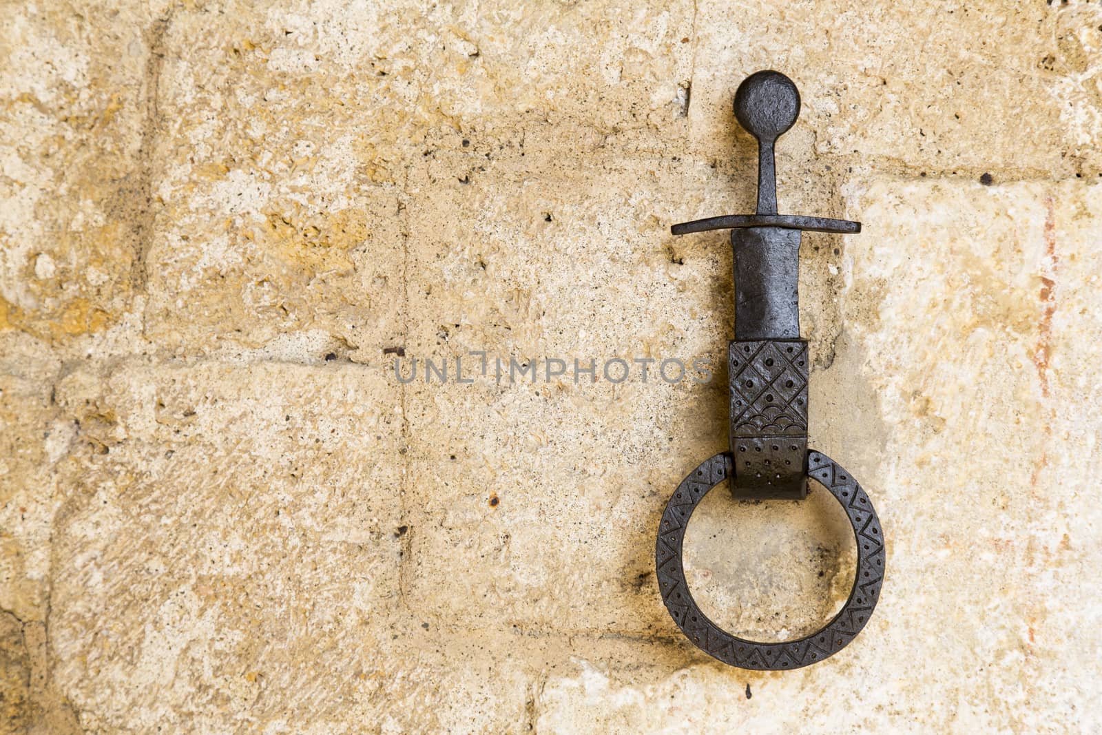 Close-up of an antique ring for tying horses