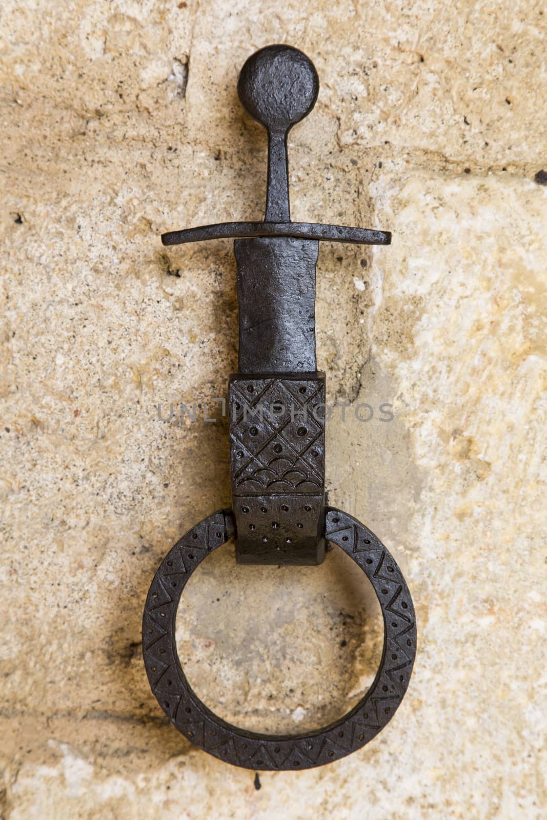 Close-up of an antique ring for tying horses