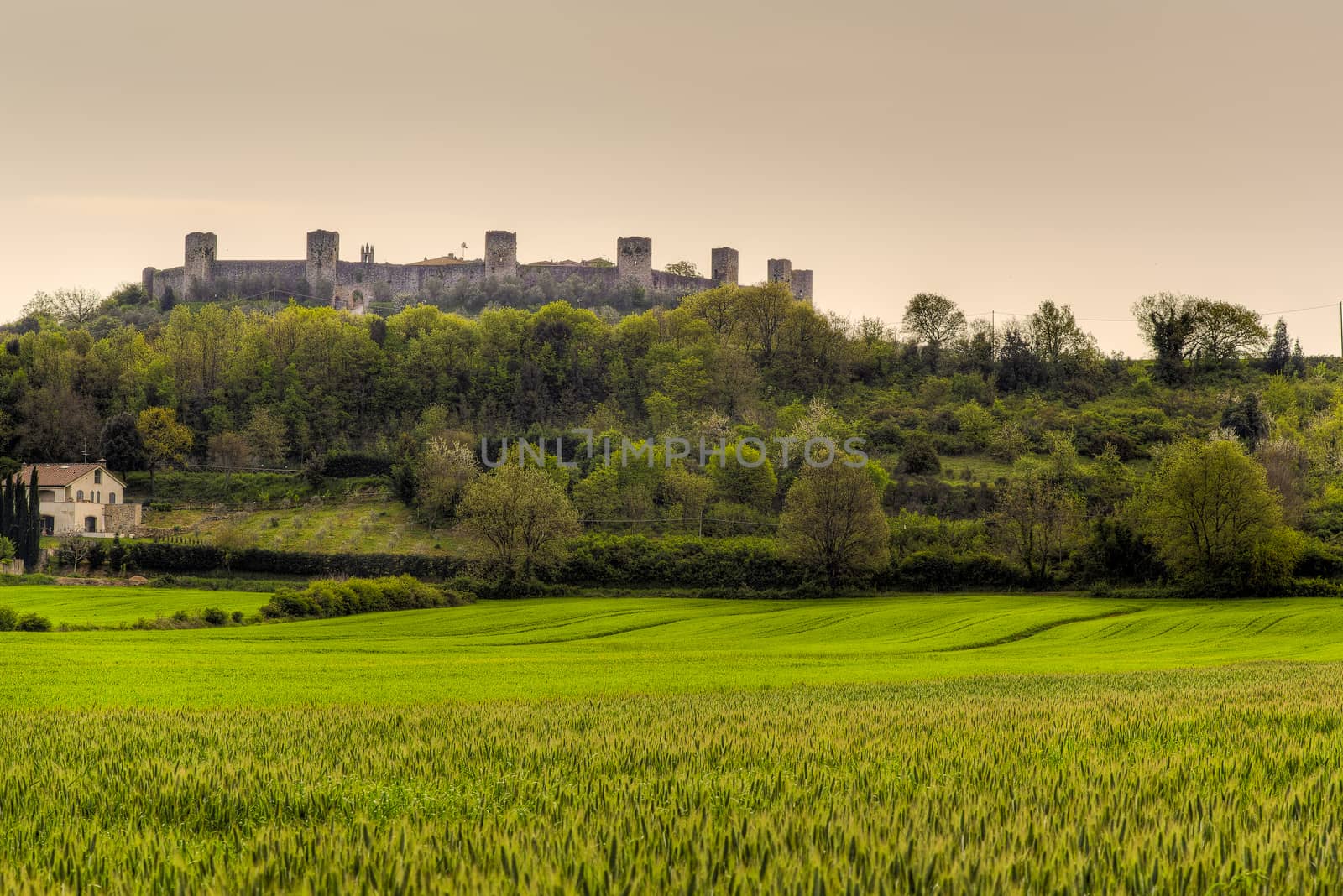 Monteriggioni, IT - April 21. View of the castle of Monteriggioni using HDR technique