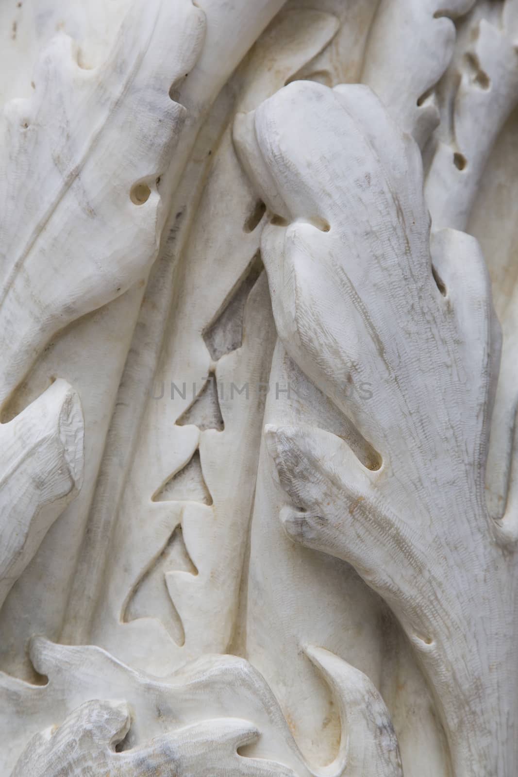 Close-up view of a detail of an ancient marble column