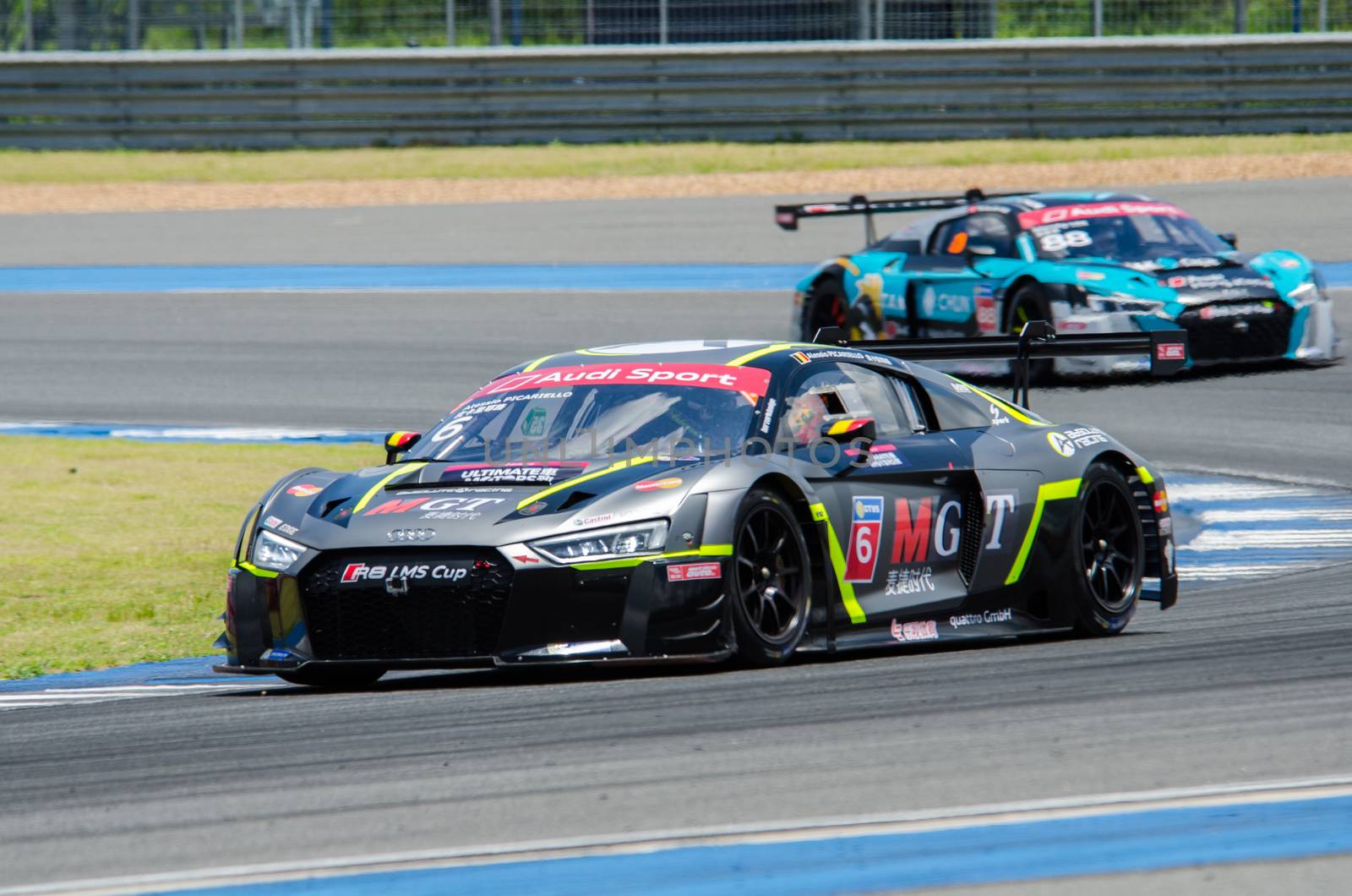 BURIRAM - THAILAND 24 : Audi R8 LMS Cup on display Buriram Super Race 2016 at Chang International Racing Circuit on July 24, 2016, Buriram, Thailand.