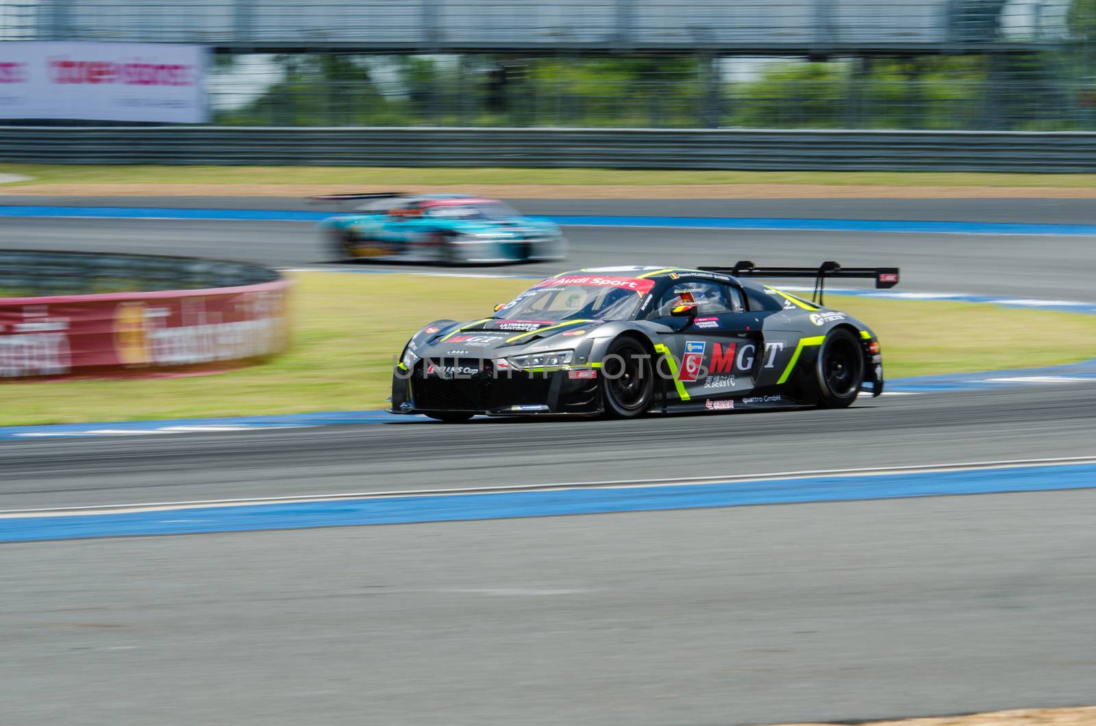 BURIRAM - THAILAND 24 : Audi R8 LMS Cup on display Buriram Super Race 2016 at Chang International Racing Circuit on July 24, 2016, Buriram, Thailand.