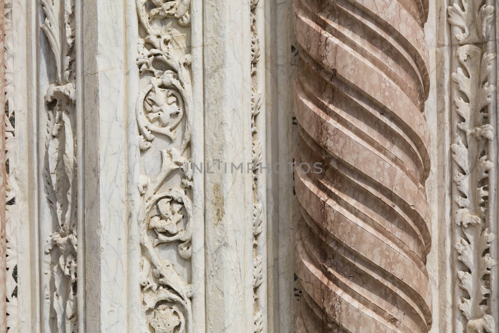 Close-up view of a detail of an ancient marble column