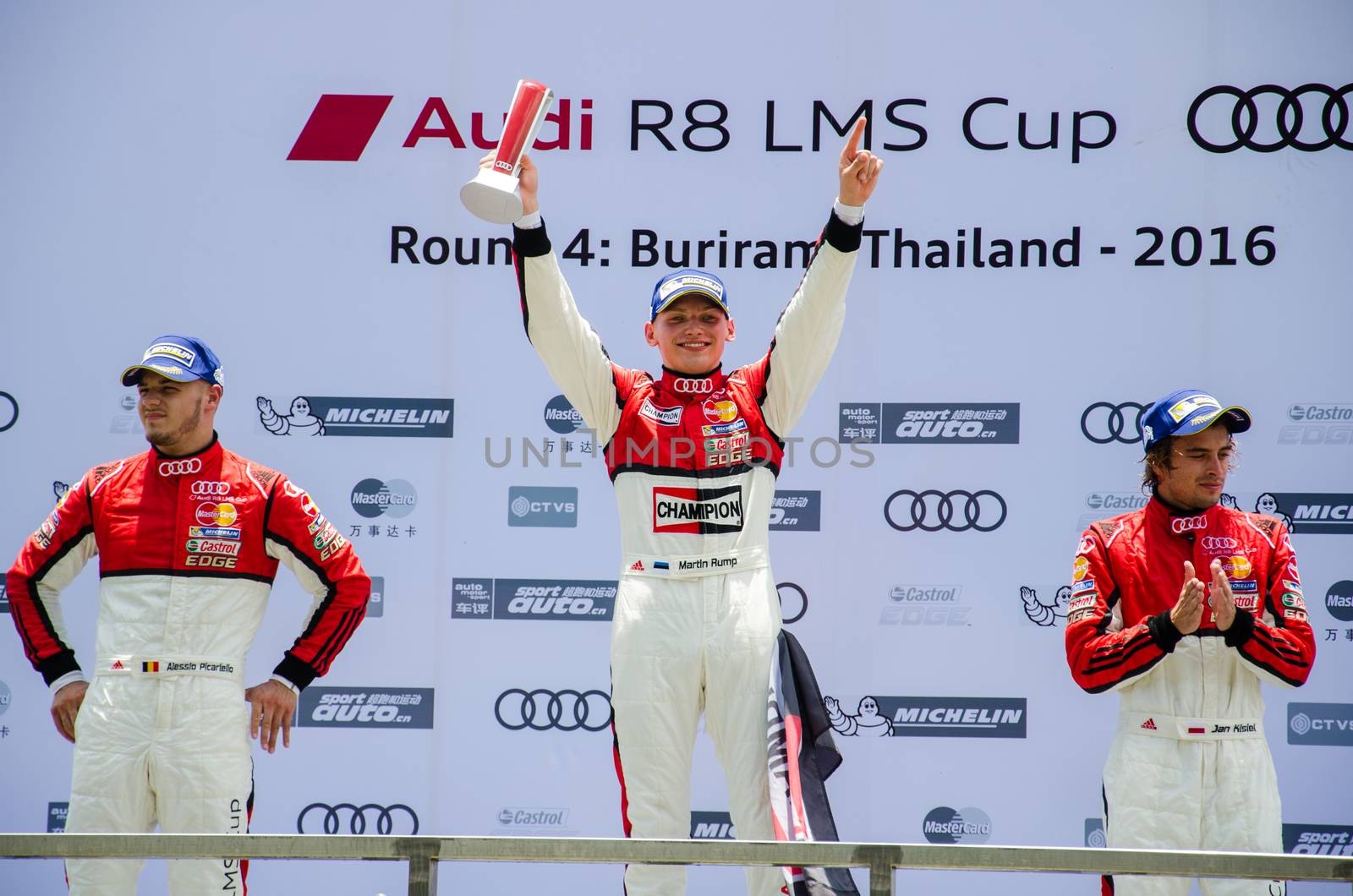 BURIRAM - THAILAND 24 : Audi R8 LMS Cup on display Buriram Super Race 2016 at Chang International Racing Circuit on July 24, 2016, Buriram, Thailand.