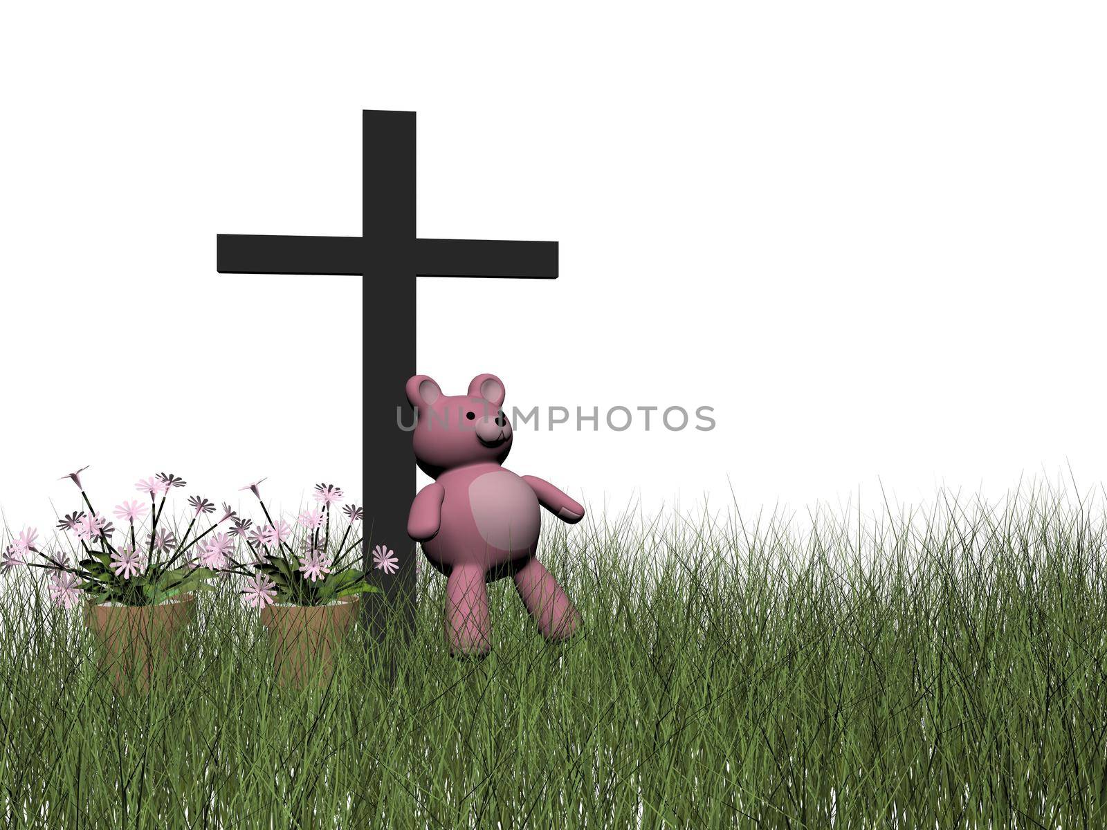 death of a little girl isolated in white background