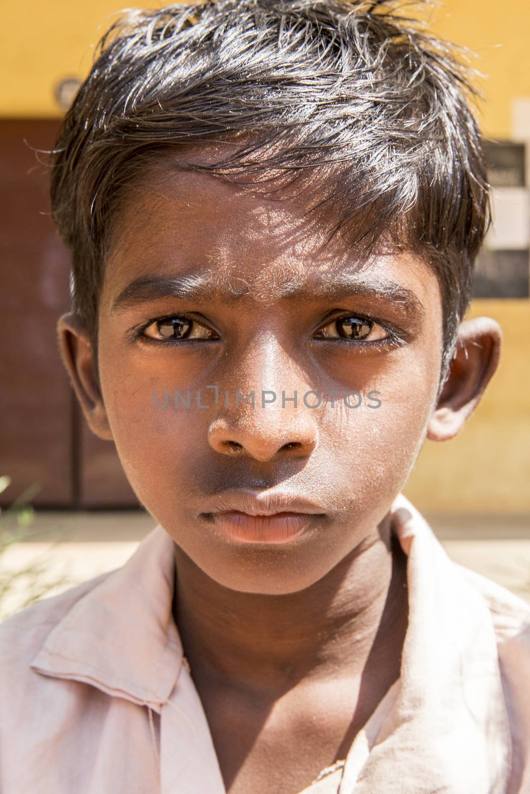 Documentary image. Pondicherry, Tamil Nadu,India - May 12 2014. School students in school, out school, in groups, with uniforms. In government school