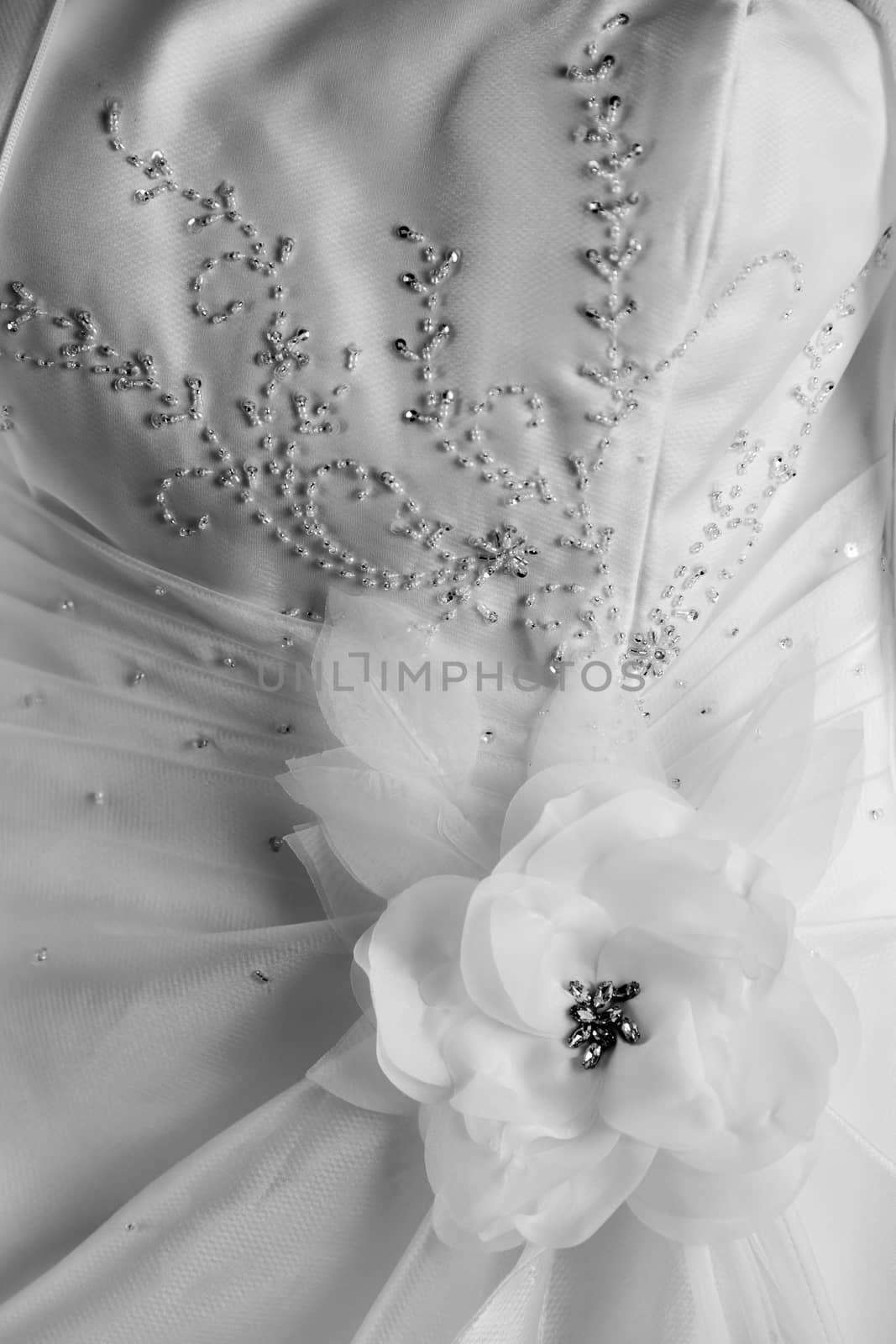 Close up view detail of a wedding dress