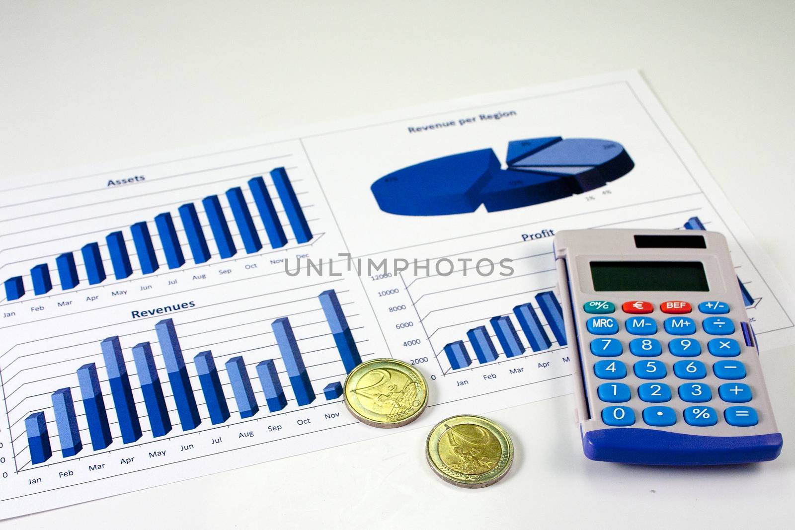 Financial management charts in a corporate blue color