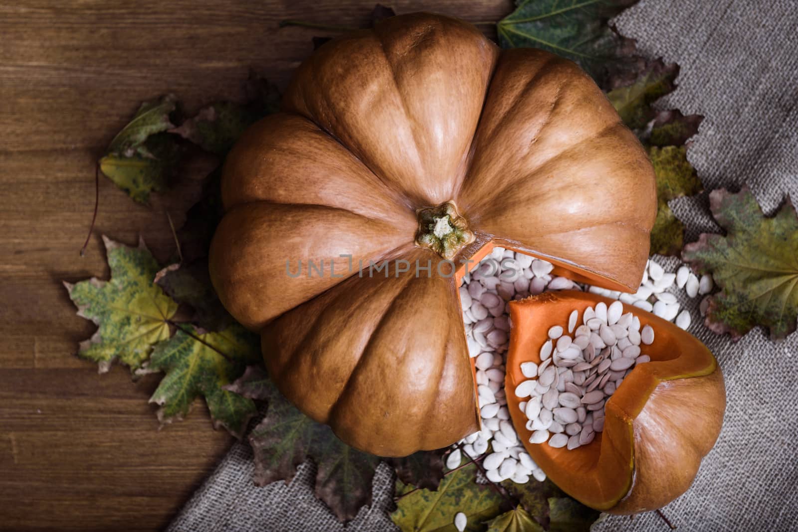 pumpkin lying on a wooden table by Andreua