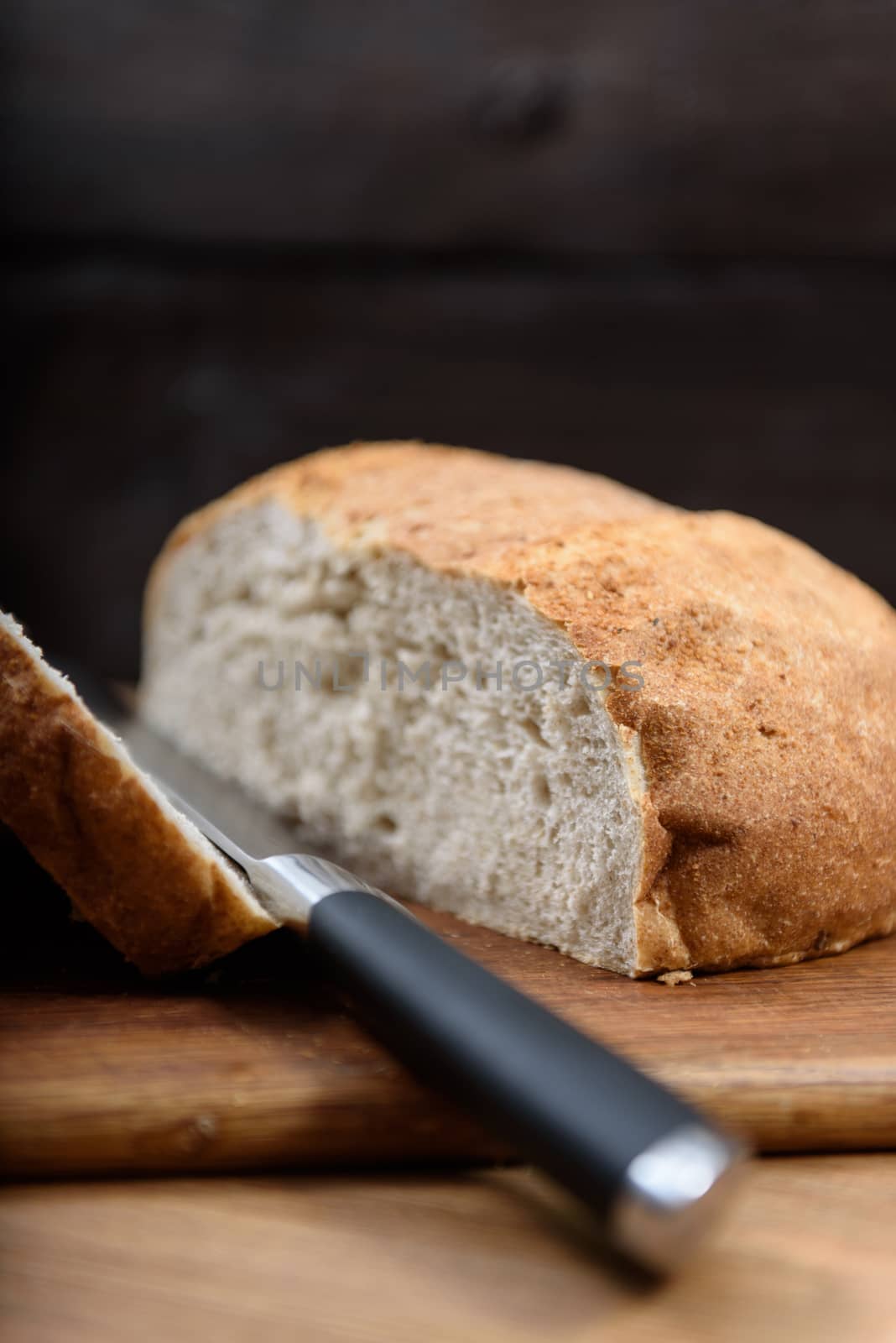 grain bread is sliced on the Board