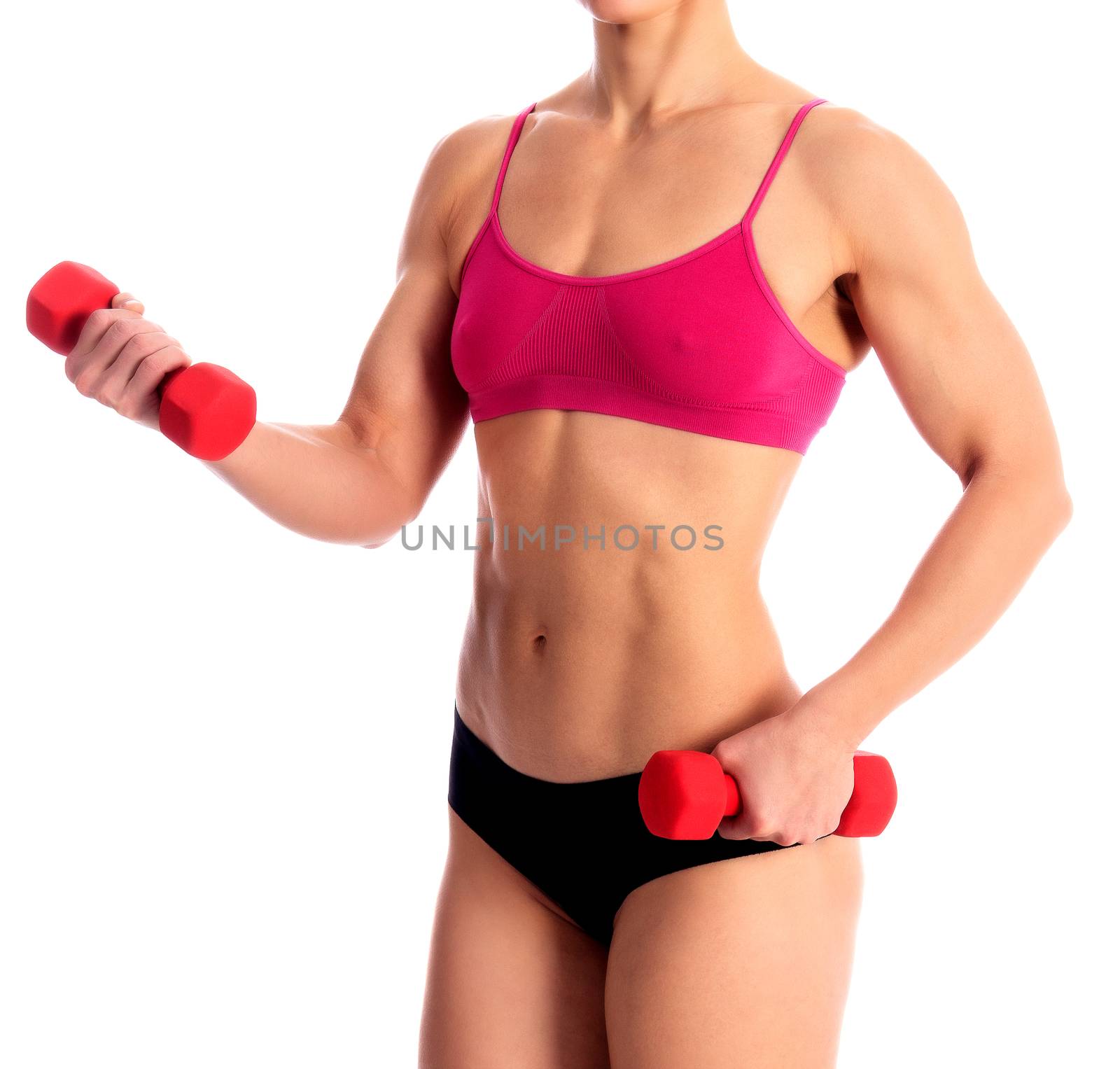 Strong woman with red barbells by Nobilior