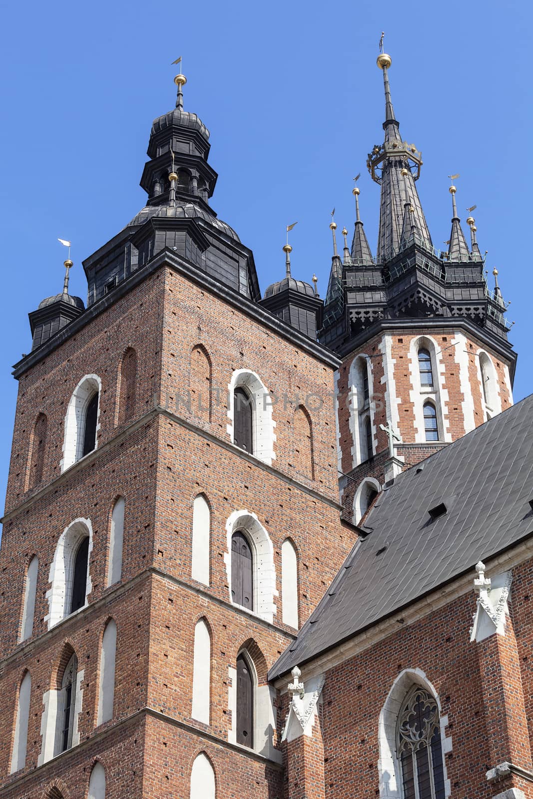 Towers of St. Mary's Basilica ( Mariacki) on Main Market Square, Krakow, Poland