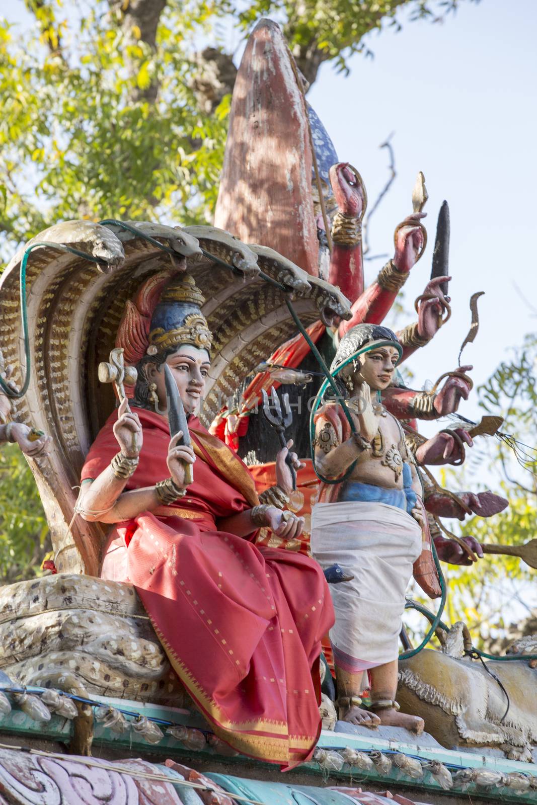 Pondicherry, Tamil Nadu,India - May 15, 2014 : each year in villages, people celebrate the temple fest, for the full day. They walk in groups, they launch paint on people, play music.