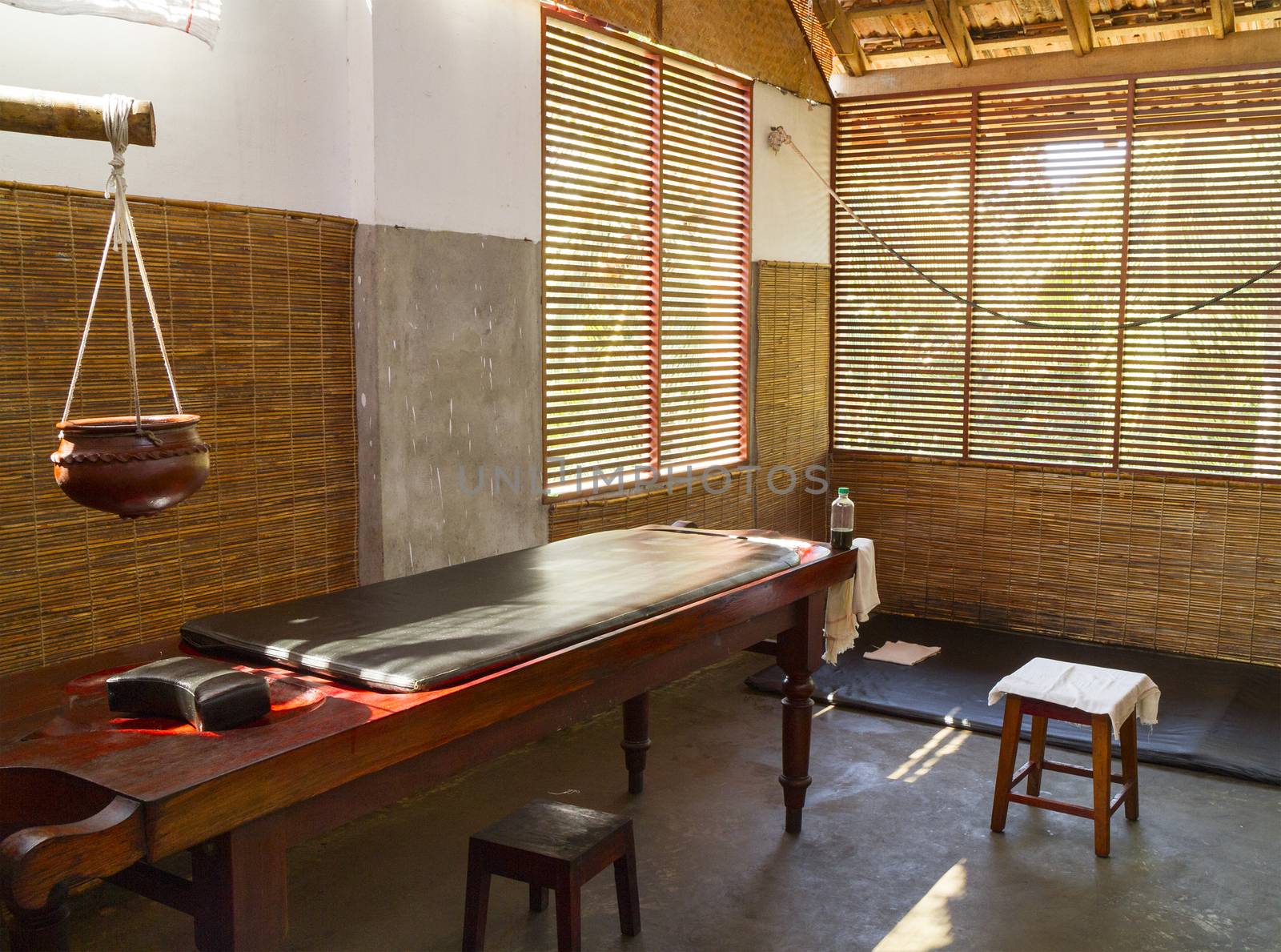 The room  for medical treatments in the Ayurvedic clinic (Kerala, India)
