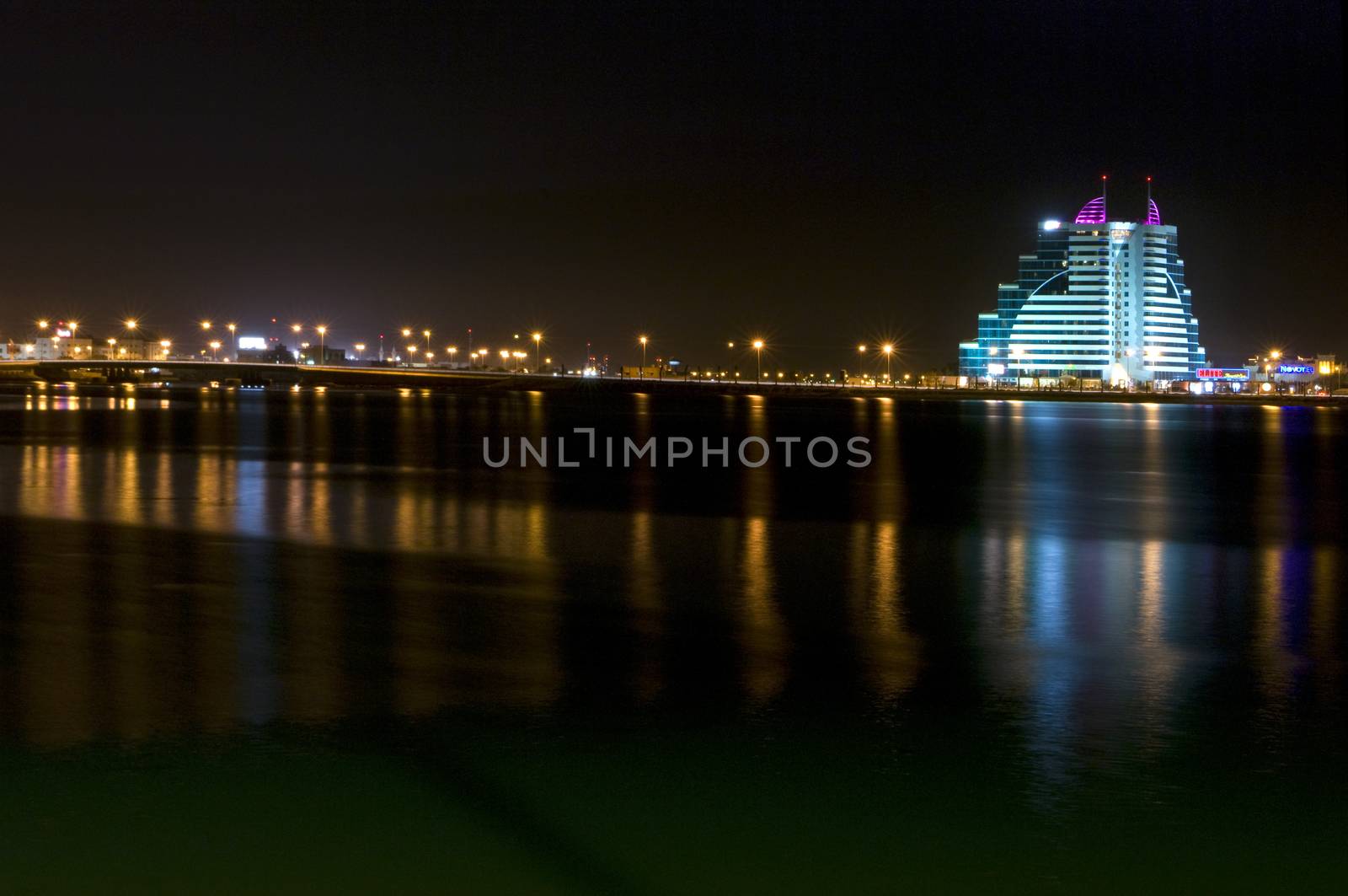 Bahrain cityscape and bridge in the night