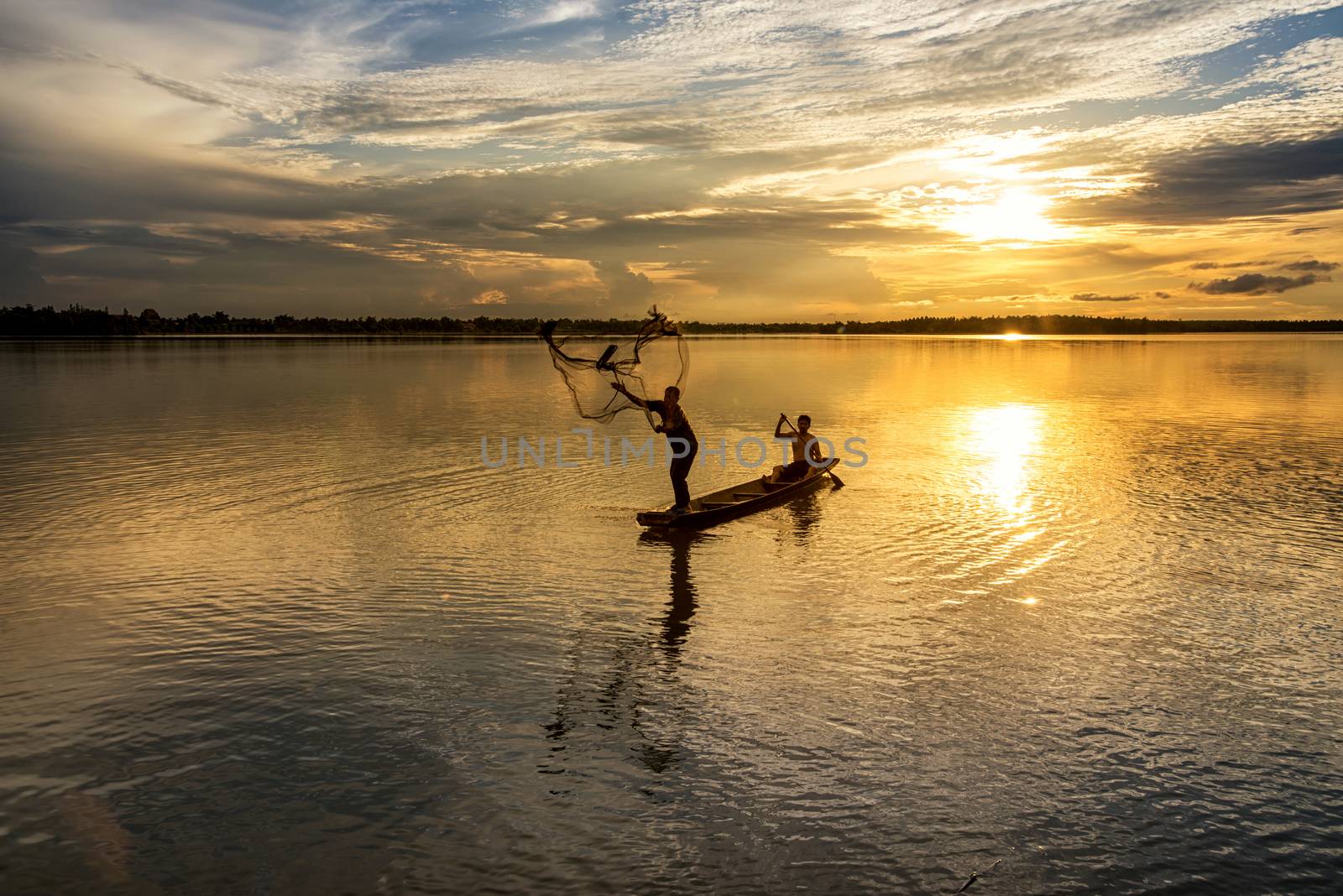 Silhouette of fish lift nets ,Wanonniwat ,Sakon Nakhon, Thailand by chanwity