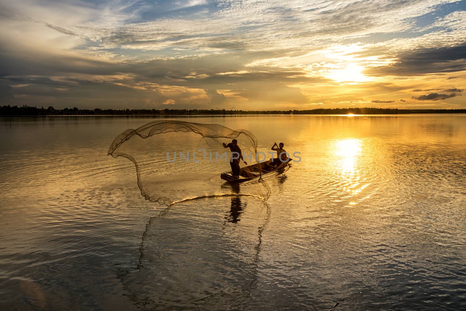Silhouette of fish lift nets ,Wanonniwat ,Sakon Nakhon, Thailand by chanwity