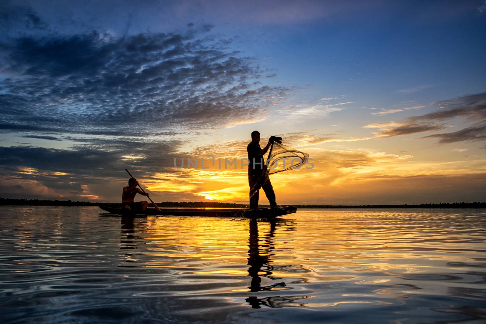 Silhouette of fish lift nets ,Wanonniwat ,Sakon Nakhon, Thailand