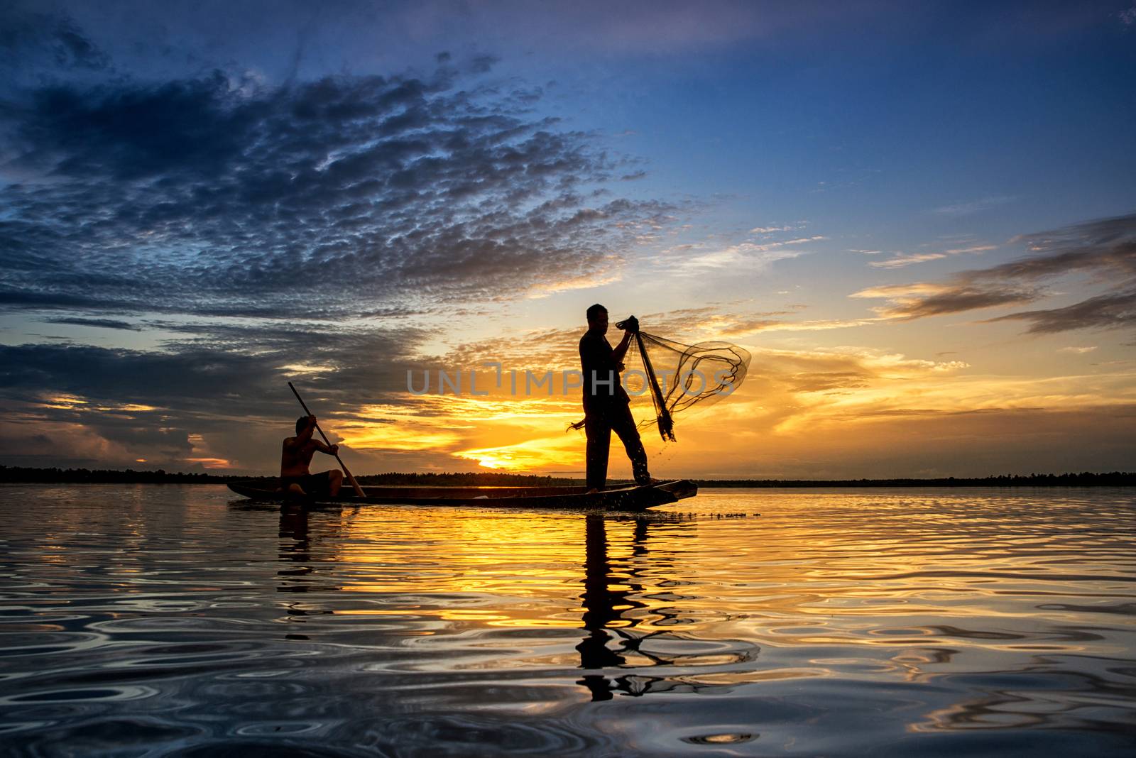 Silhouette of fish lift nets ,Wanonniwat ,Sakon Nakhon, Thailand by chanwity