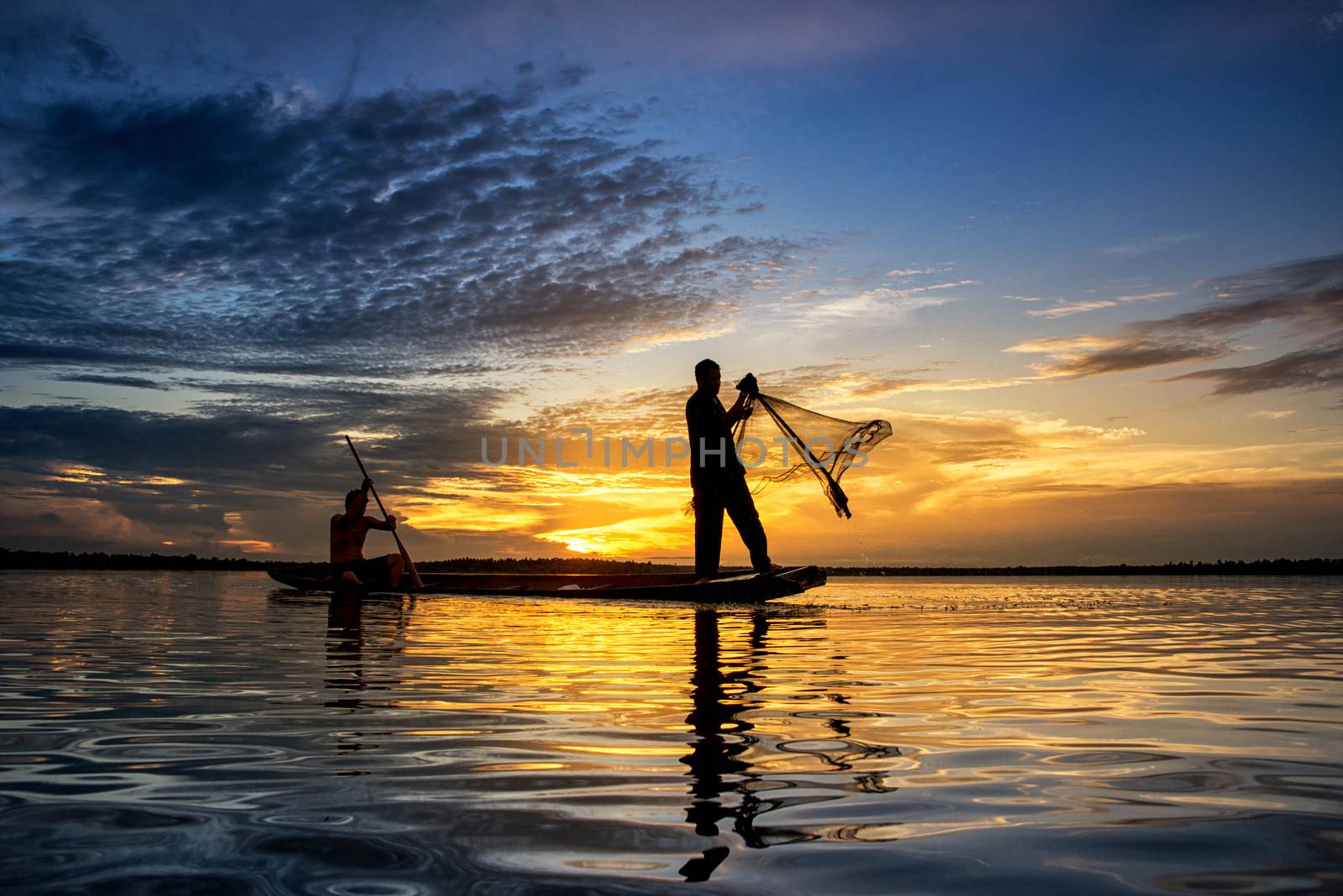 Silhouette of fish lift nets ,Wanonniwat ,Sakon Nakhon, Thailand