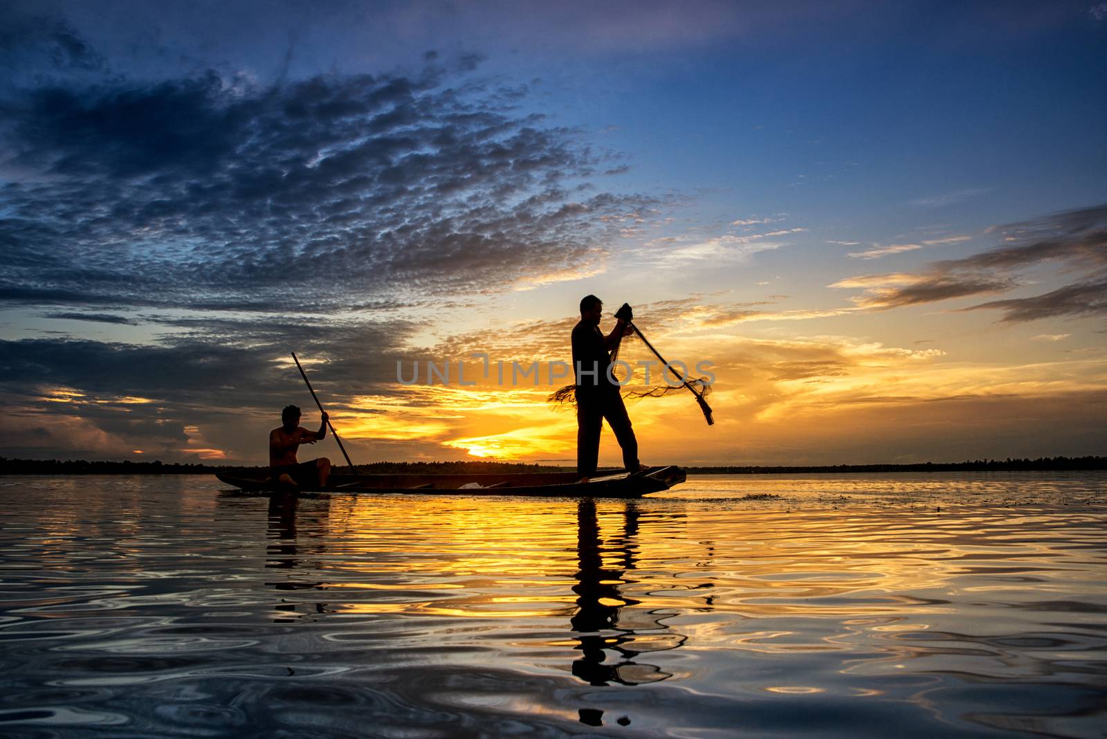 Silhouette of fish lift nets ,Wanonniwat ,Sakon Nakhon, Thailand