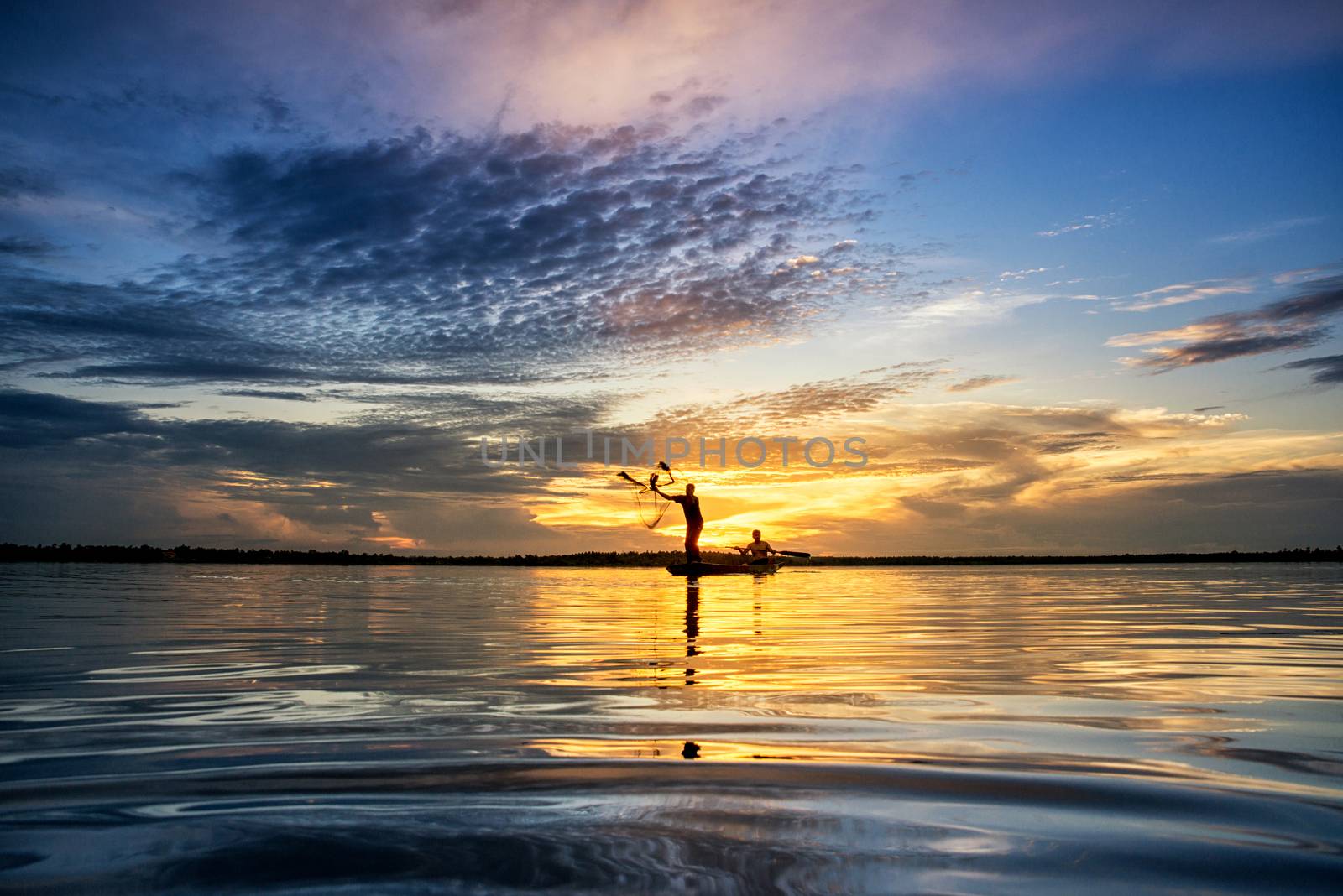 Silhouette of fish lift nets ,Wanonniwat ,Sakon Nakhon, Thailand