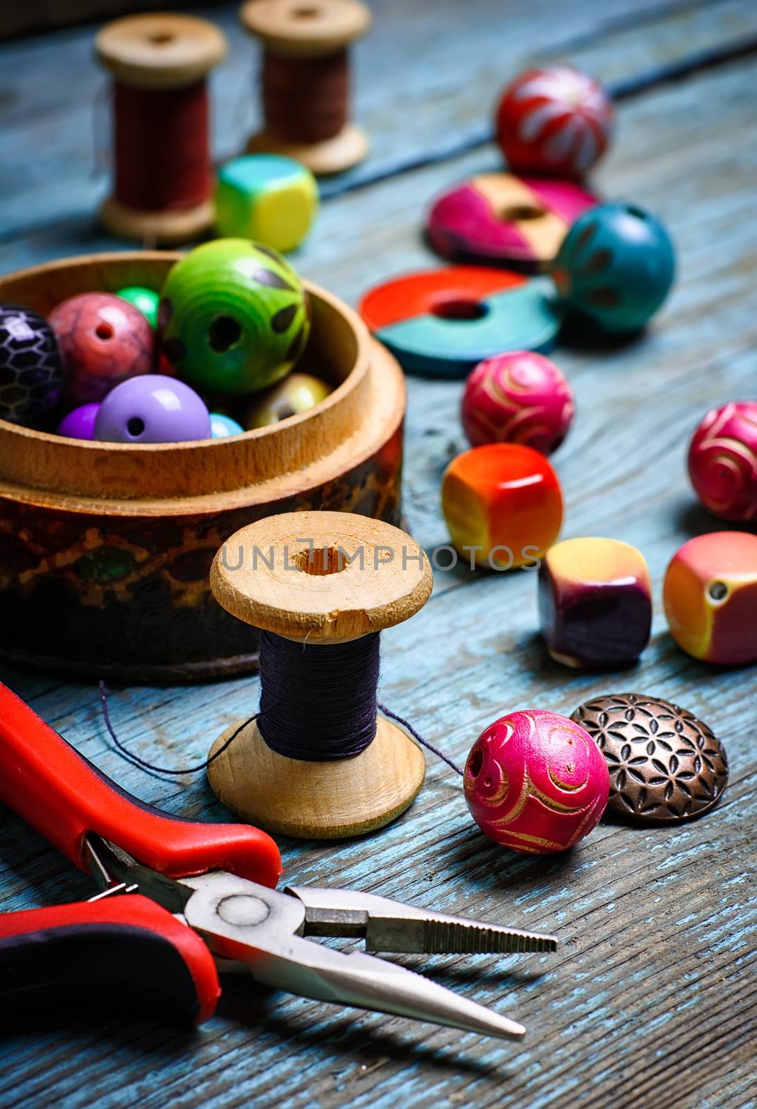 Set of various beads and costume jewellery for hobbies crafts