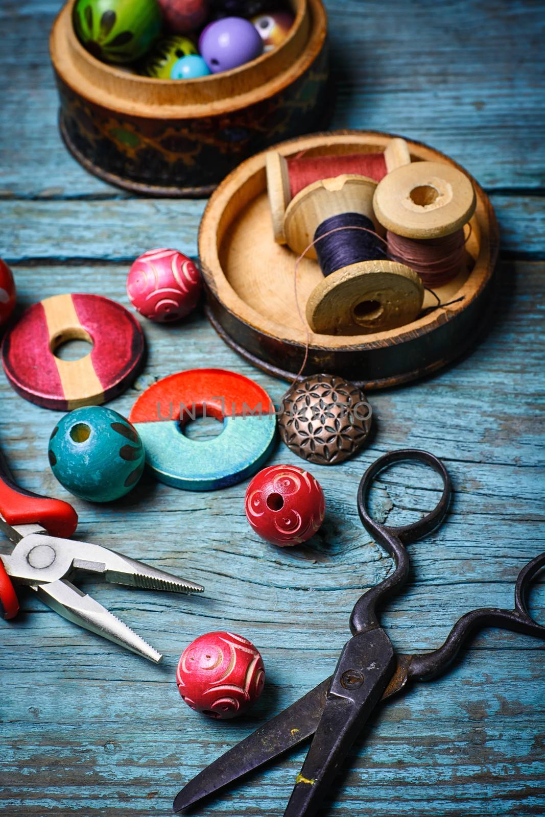 Set of various beads and costume jewellery for hobbies crafts