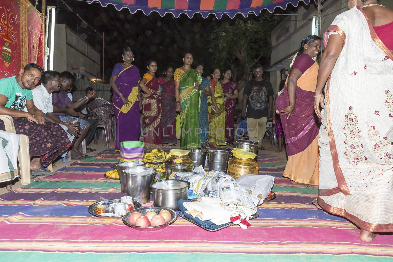 Pondicherry, Tamil Nadu, India - May 11, 2014 : Once month before birth of the baby, families celebrate the soon birth, with village people, offerings, ceremony, gifts