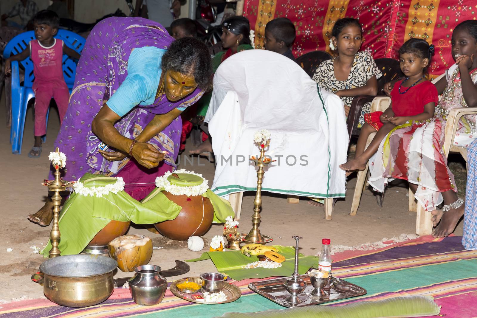 Pondicherry, Tamil Nadu, India - May 11, 2014 : Once month before birth of the baby, families celebrate the soon birth, with village people, offerings, ceremony, gifts