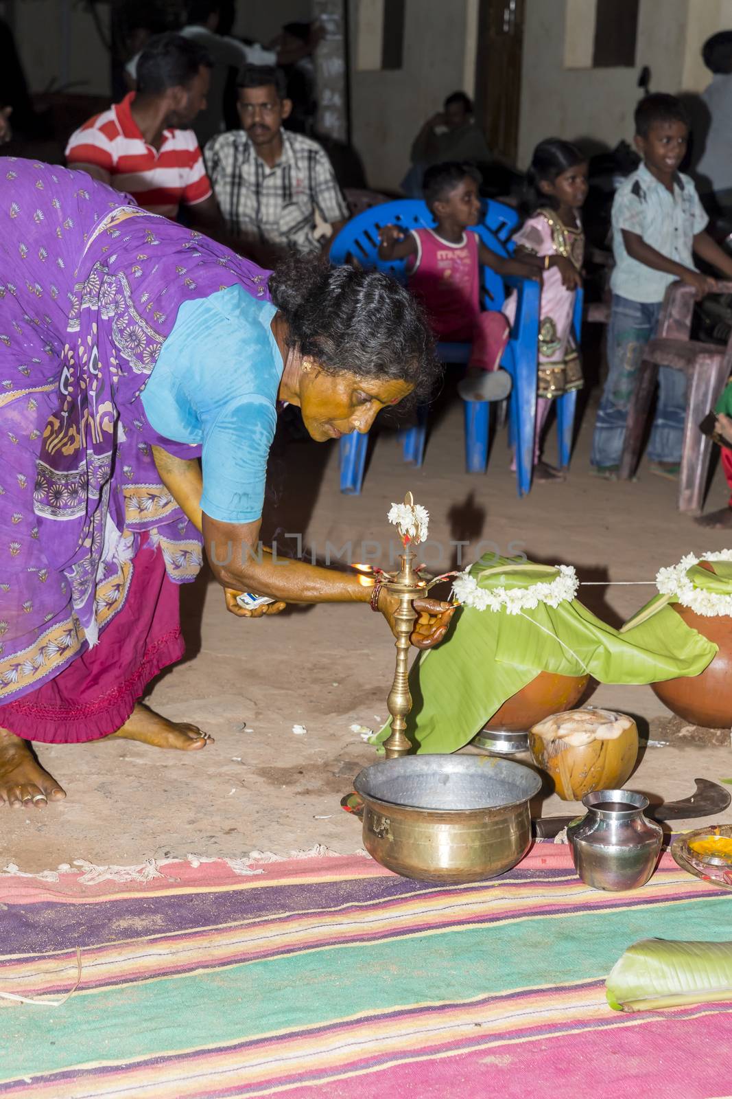 Pondicherry, Tamil Nadu, India - May 11, 2014 : Once month before birth of the baby, families celebrate the soon birth, with village people, offerings, ceremony, gifts