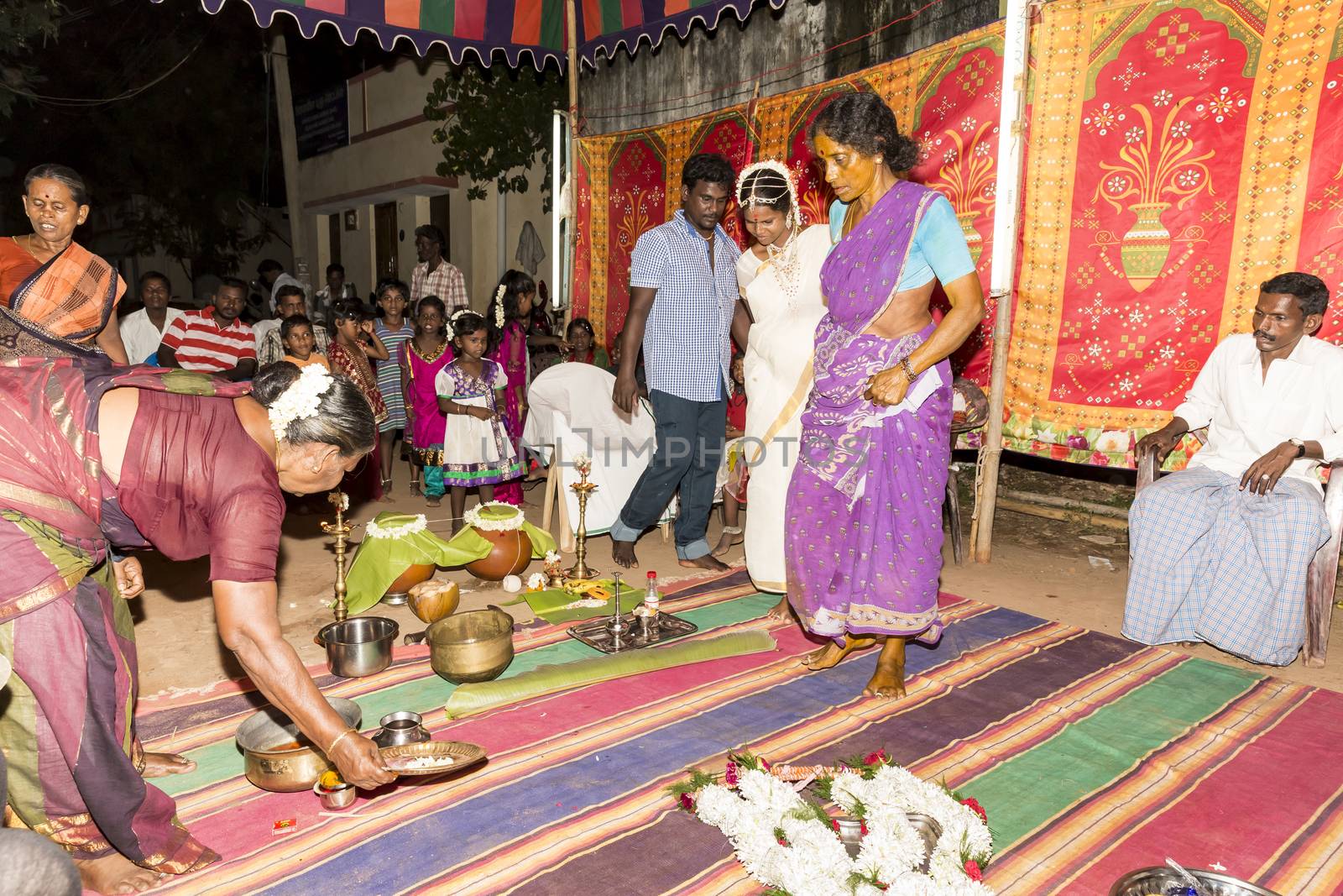 Pondicherry, Tamil Nadu, India - May 11, 2014 : Once month before birth of the baby, families celebrate the soon birth, with village people, offerings, ceremony, gifts