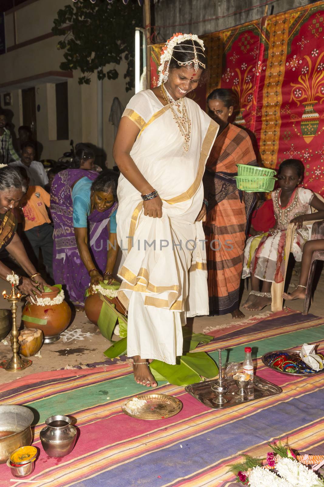 Pondicherry, Tamil Nadu, India - May 11, 2014 : Once month before birth of the baby, families celebrate the soon birth, with village people, offerings, ceremony, gifts