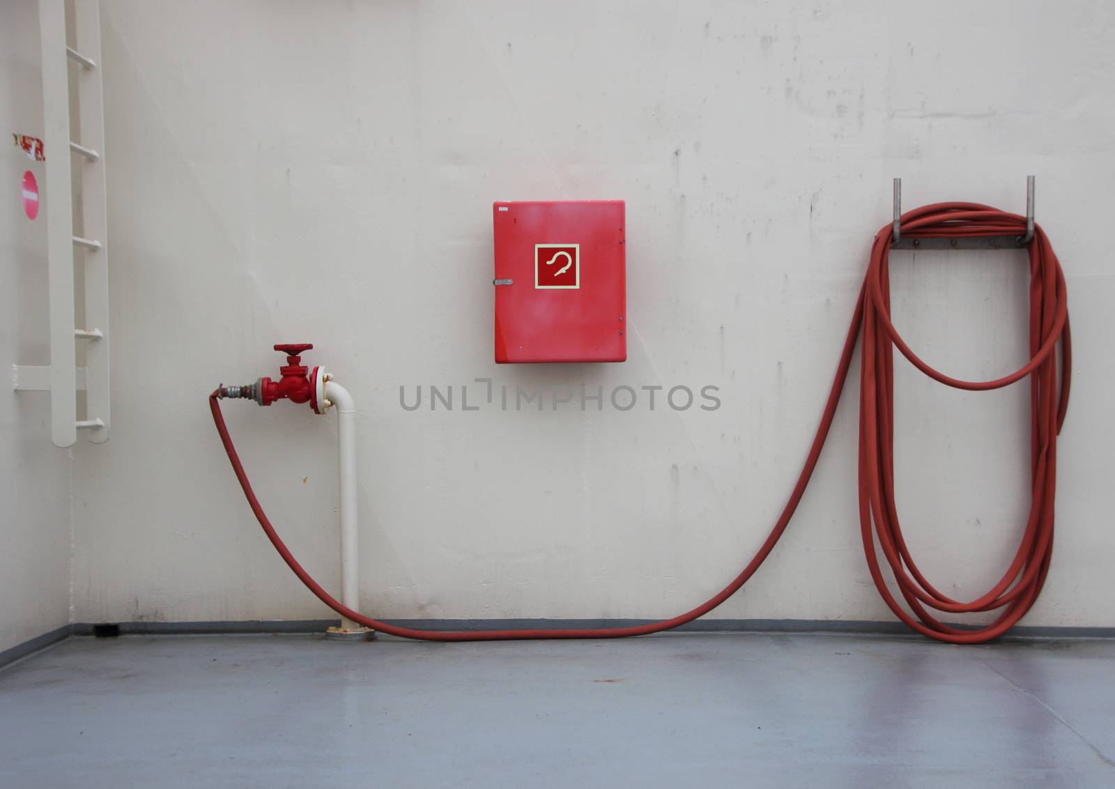 Full Fire Extinguish Equipment on Ship Deck with Shadow