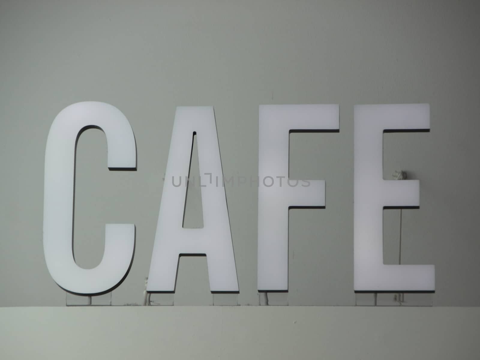 Top mounted White Cafe Sign with Wires by HoleInTheBox