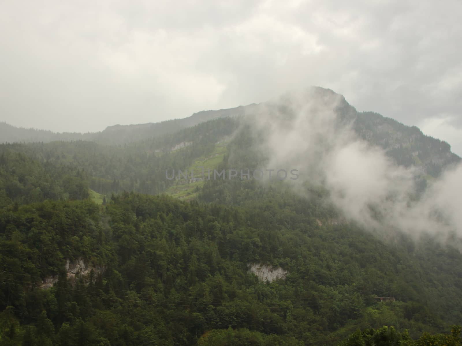 Cloudy Austrian Alp Valley after Heavy Rainfall at Golling Pass Lueg