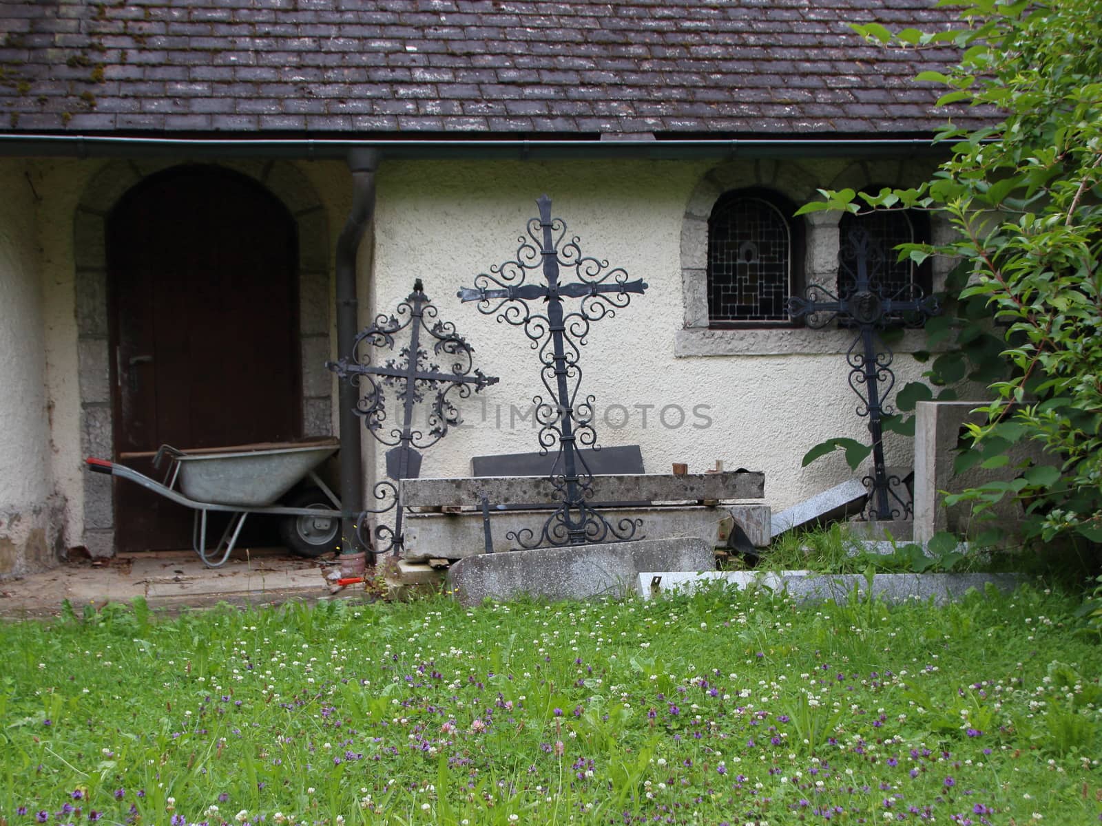 Behind the Cemetery Working Area with Redundant Headstones by HoleInTheBox