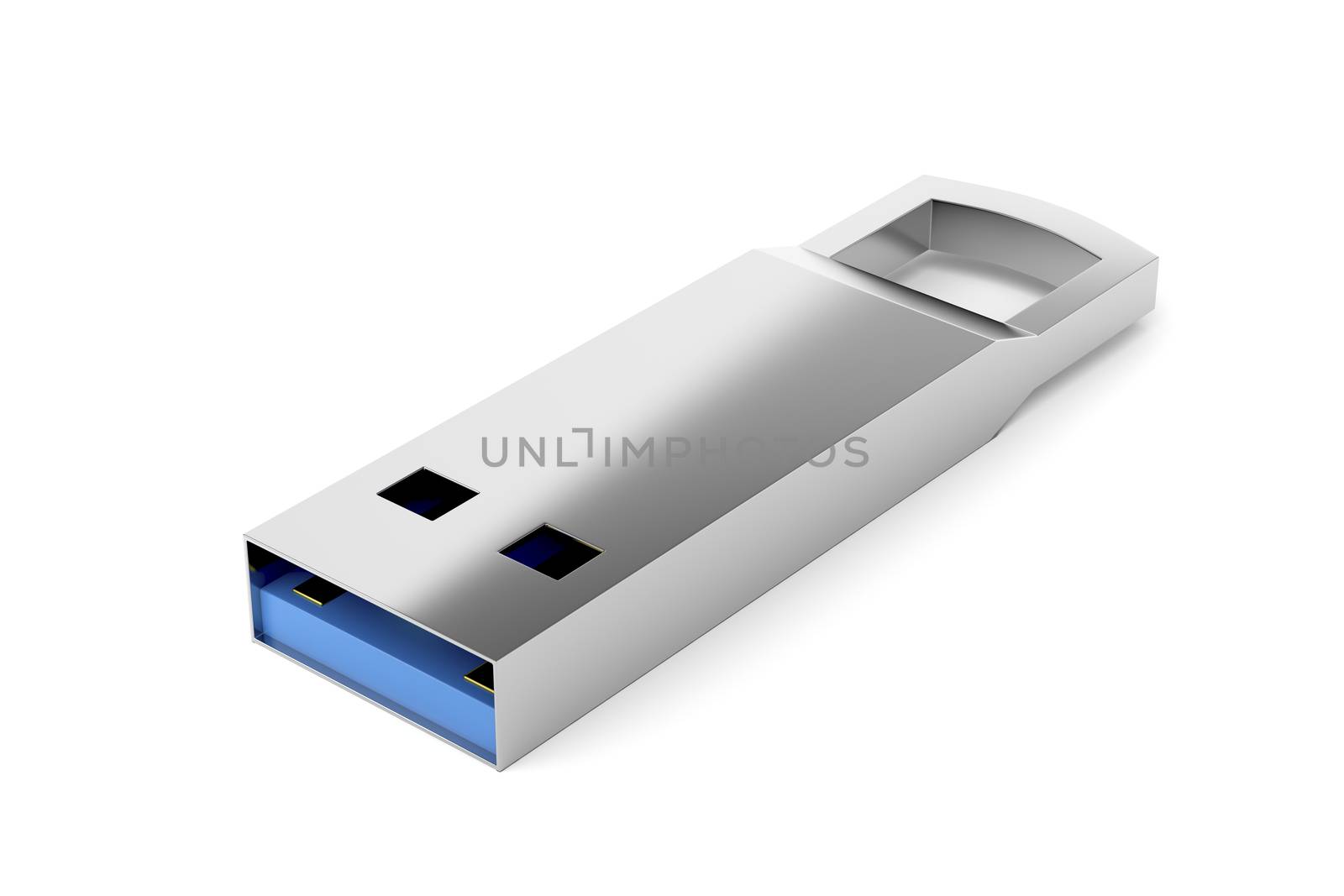 Capless flash drive on white background