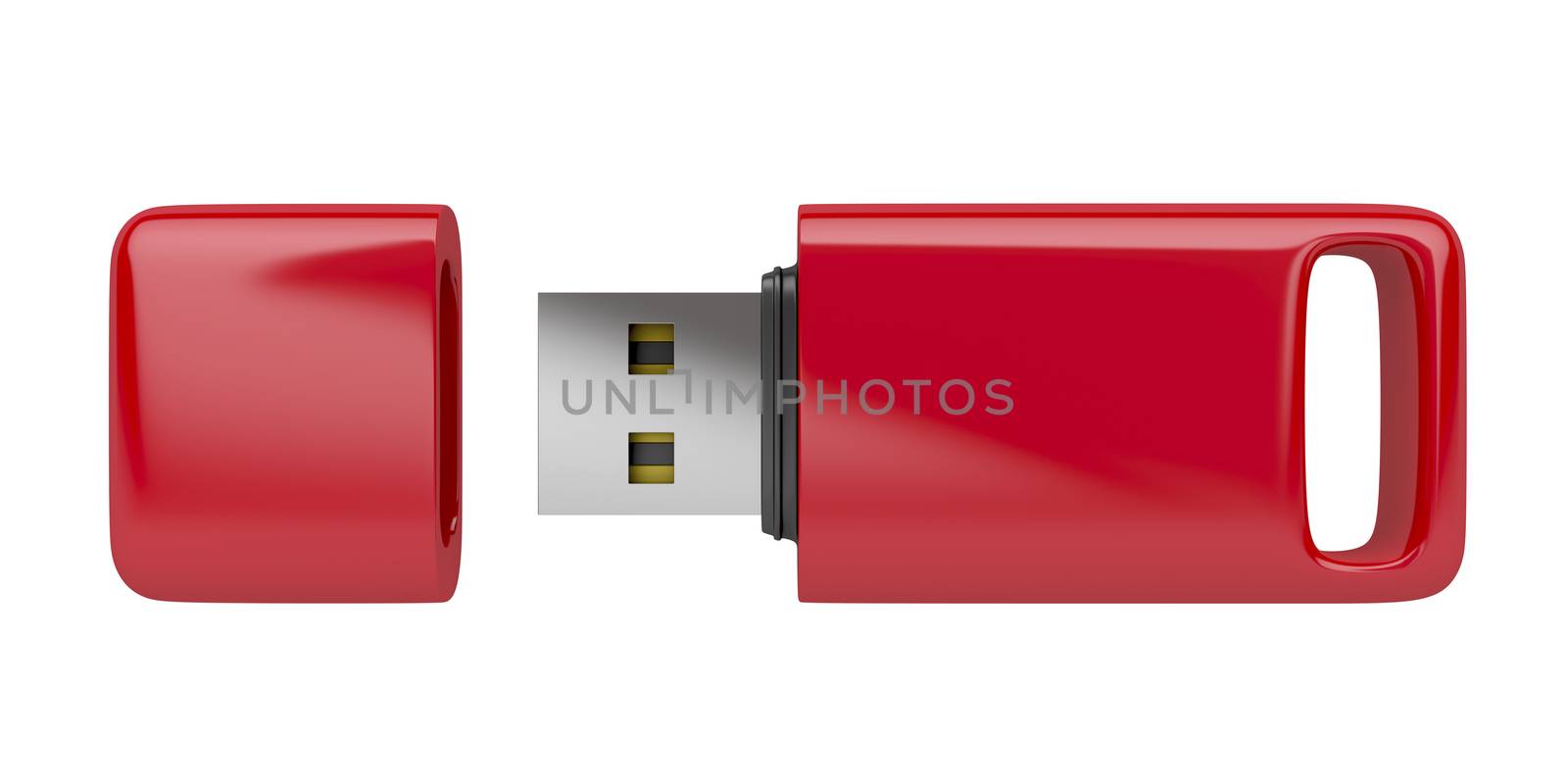 Red usb stick isolated on white background 