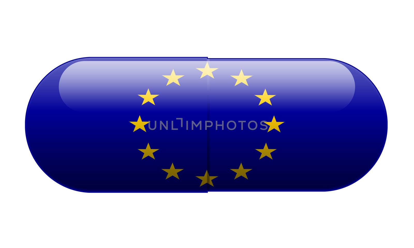 Pill wrapped in a European Union Flag, illustration.