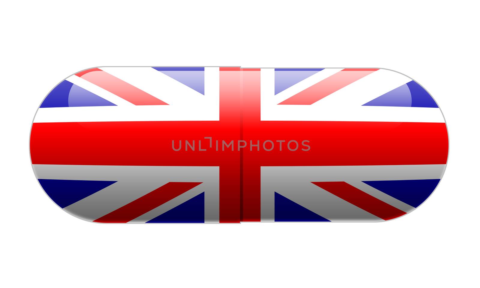 Pill wrapped in a Union Jack Flag, illustration.