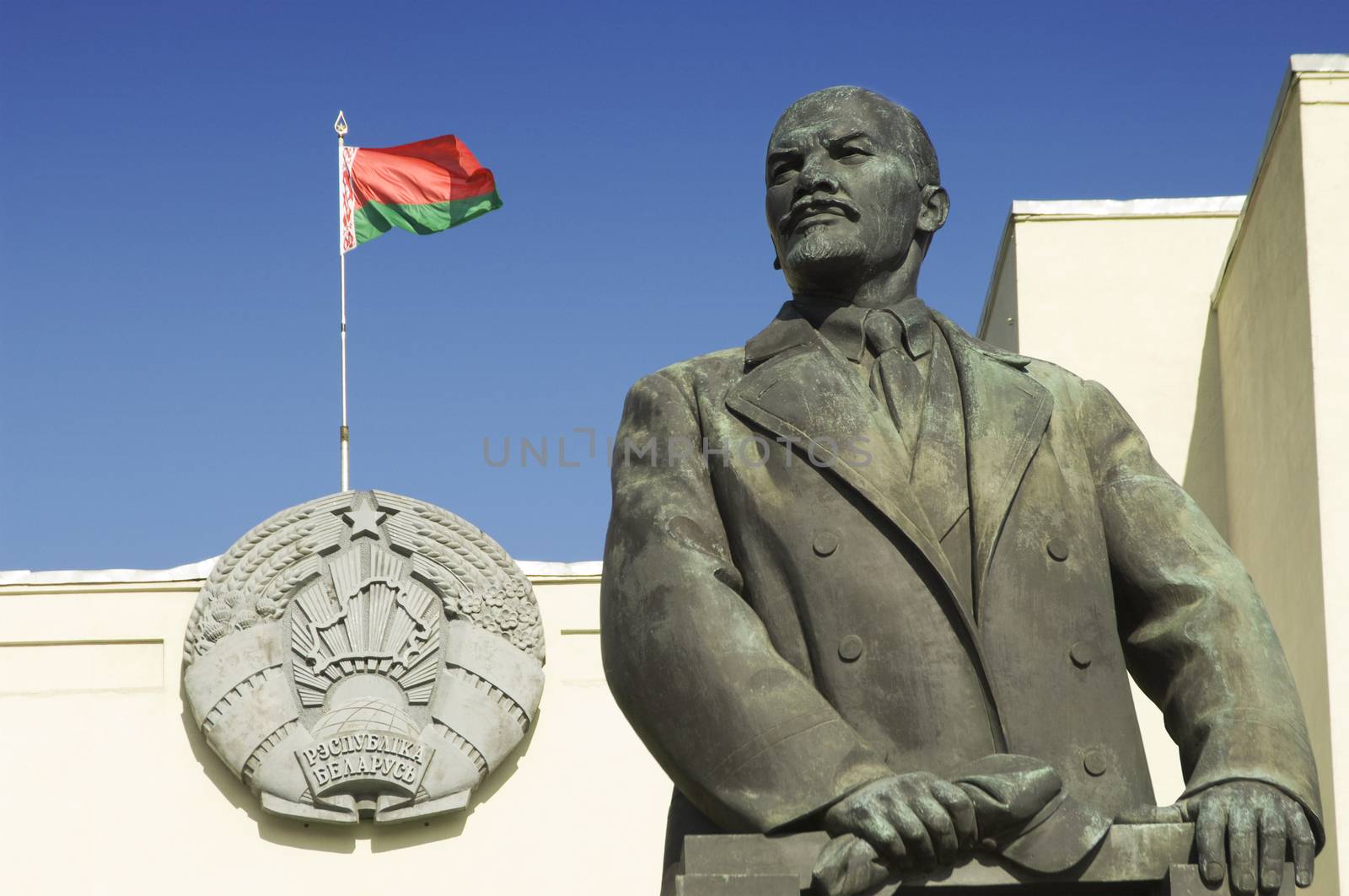 Lenin Sculpture and Belarussian Flag by COPhotography