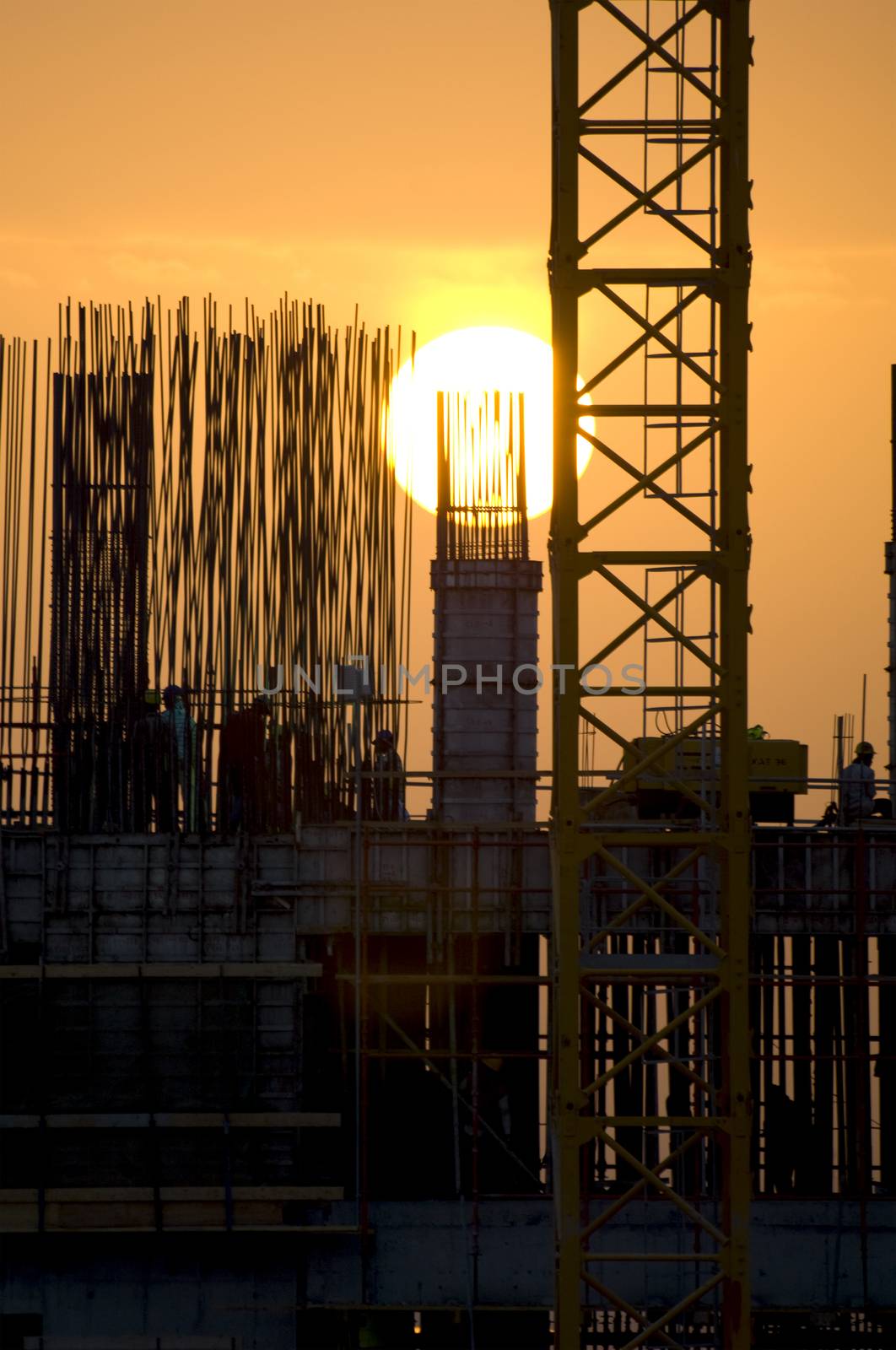 Construction site at sunrise