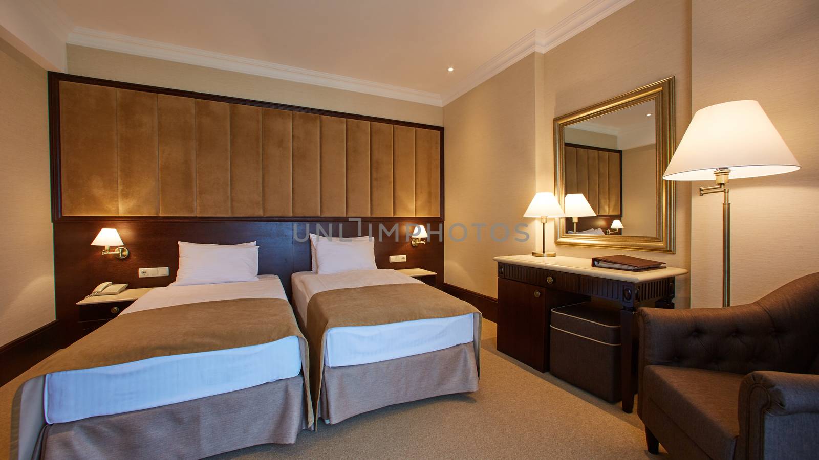 The modern interior of double bed room