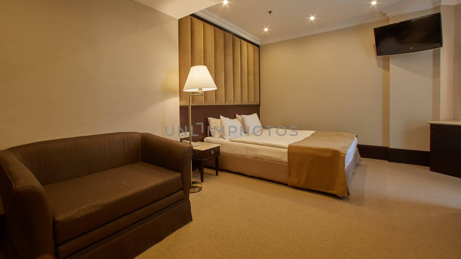 The modern interior of double bed room